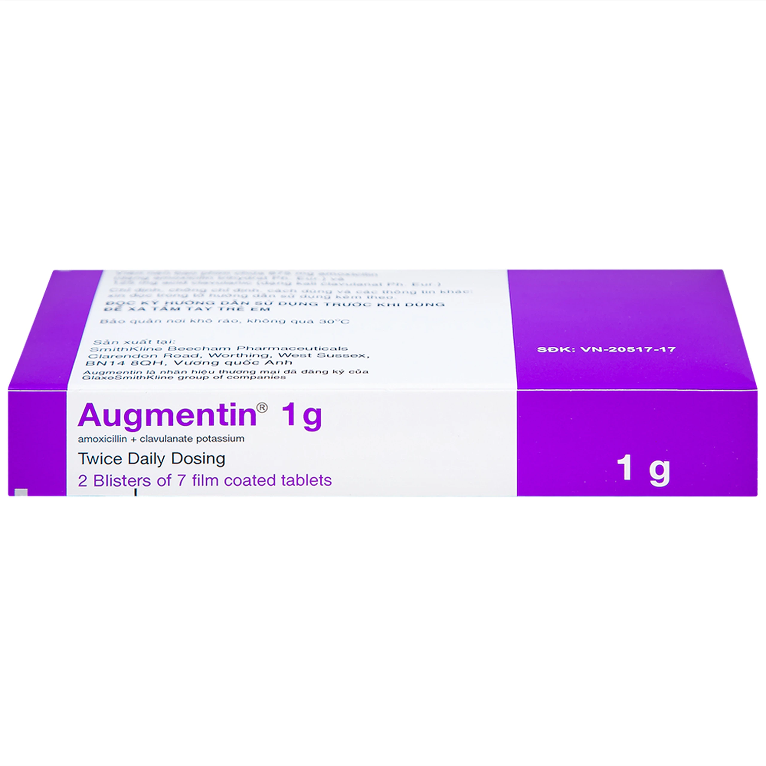 Thuốc Augmentin 1g GSK điều trị nhiễm khuẩn (2 vỉ x 7 viên)