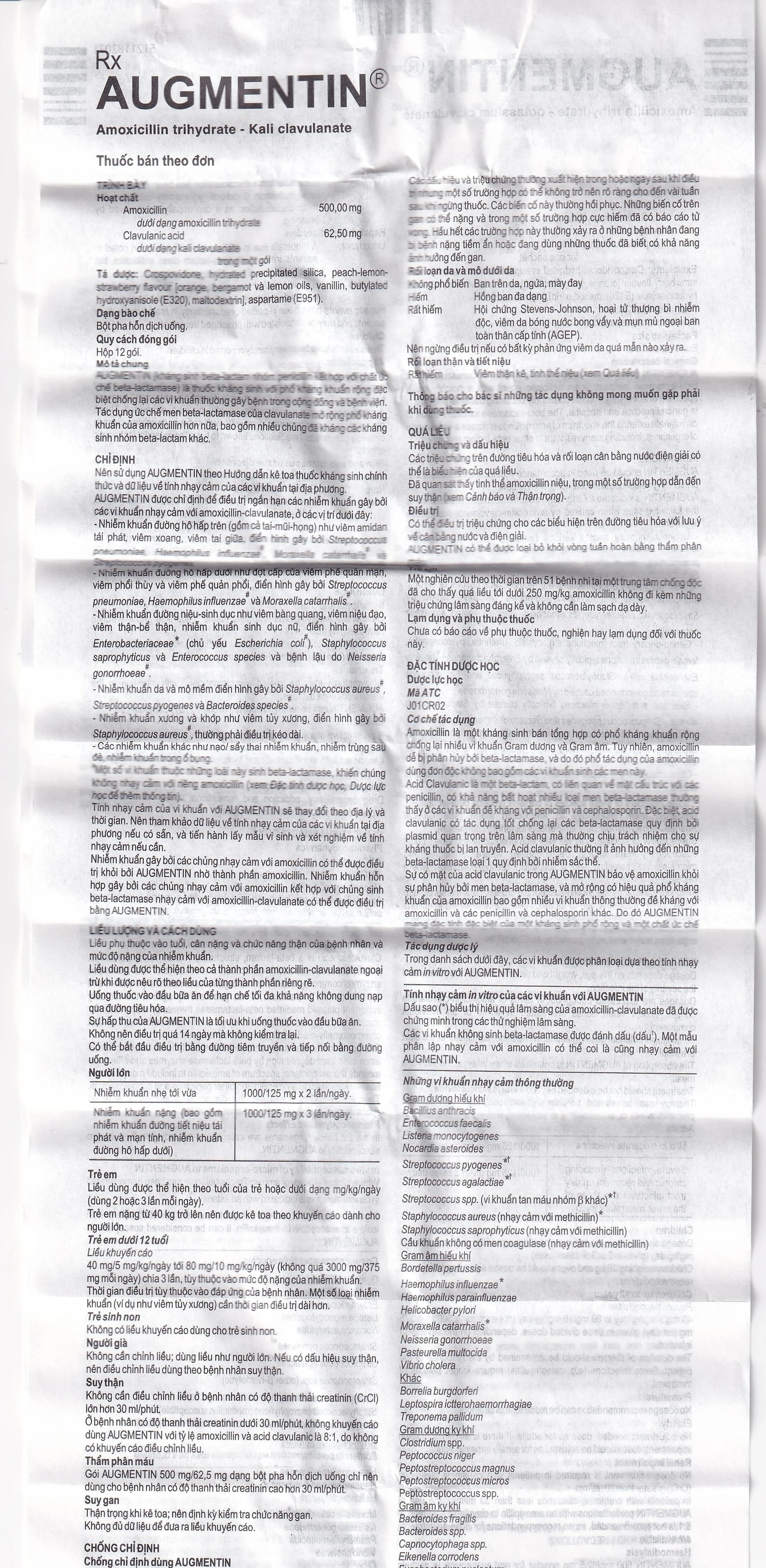 Bột Augmentin 500mg/62.5mg GSK điều trị nhiễm khuẩn (12 gói)