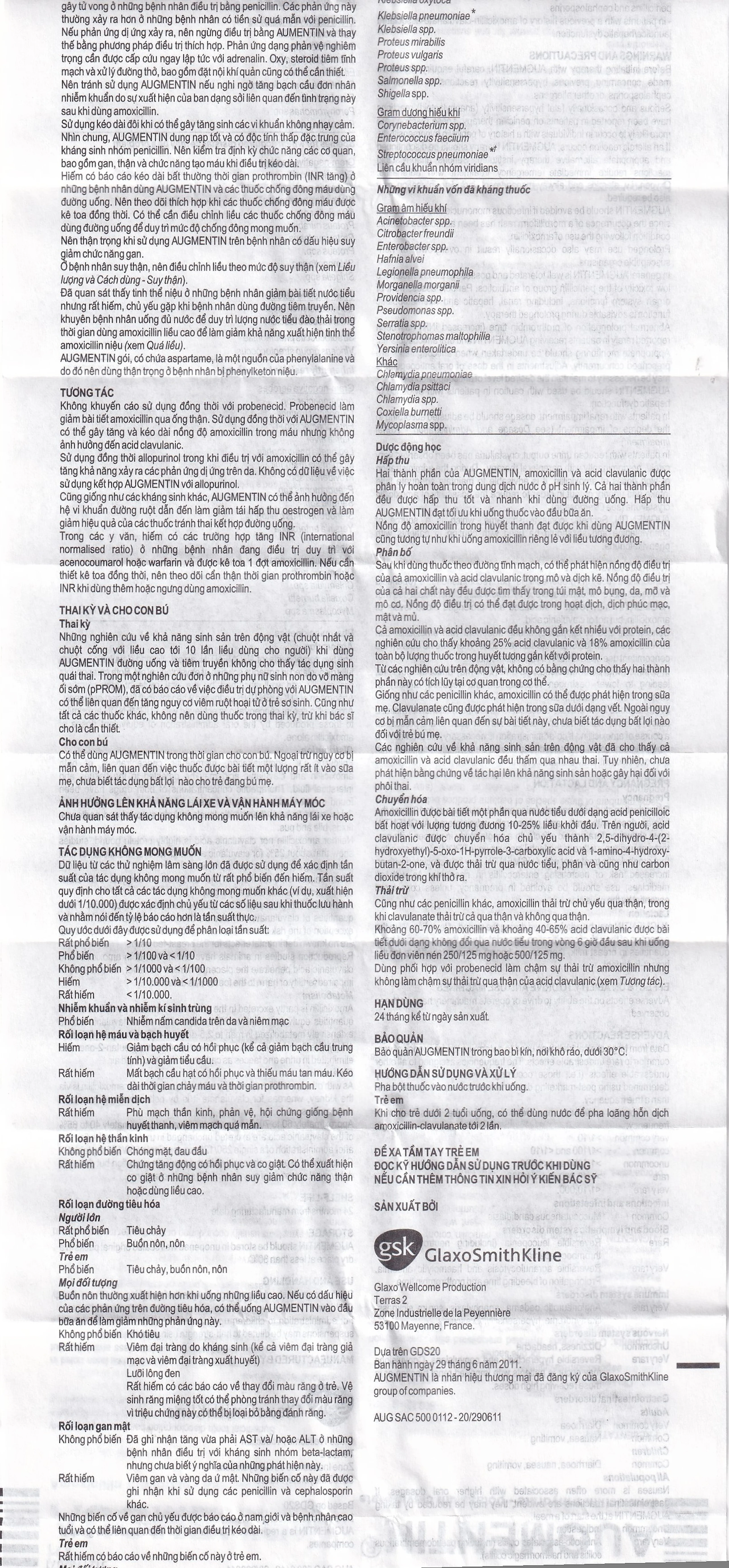 Bột Augmentin 500mg/62.5mg GSK điều trị nhiễm khuẩn (12 gói)
