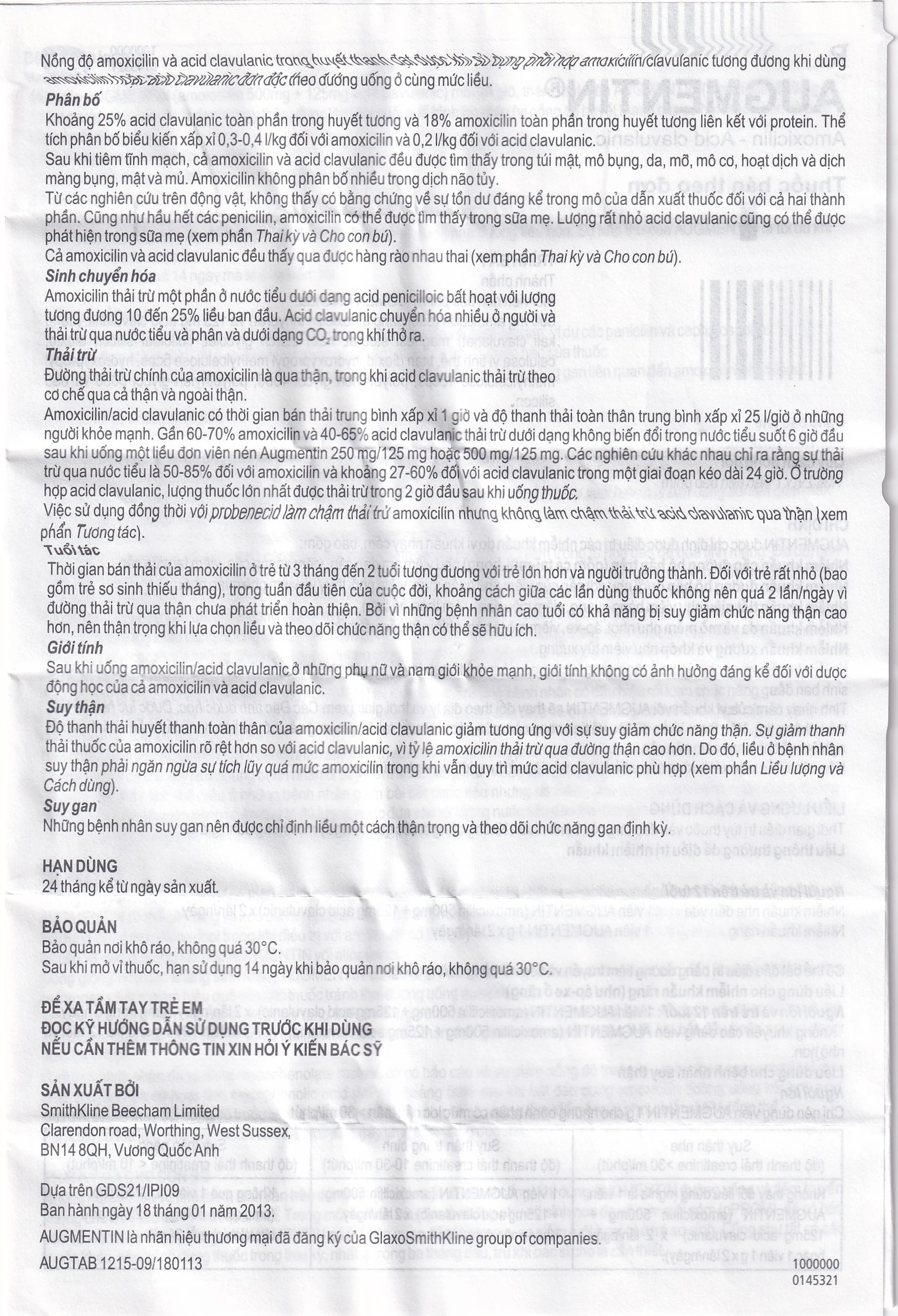 Thuốc Augmentin 625mg GSK điều trị nhiễm khuẩn (2 vỉ x 7 viên)