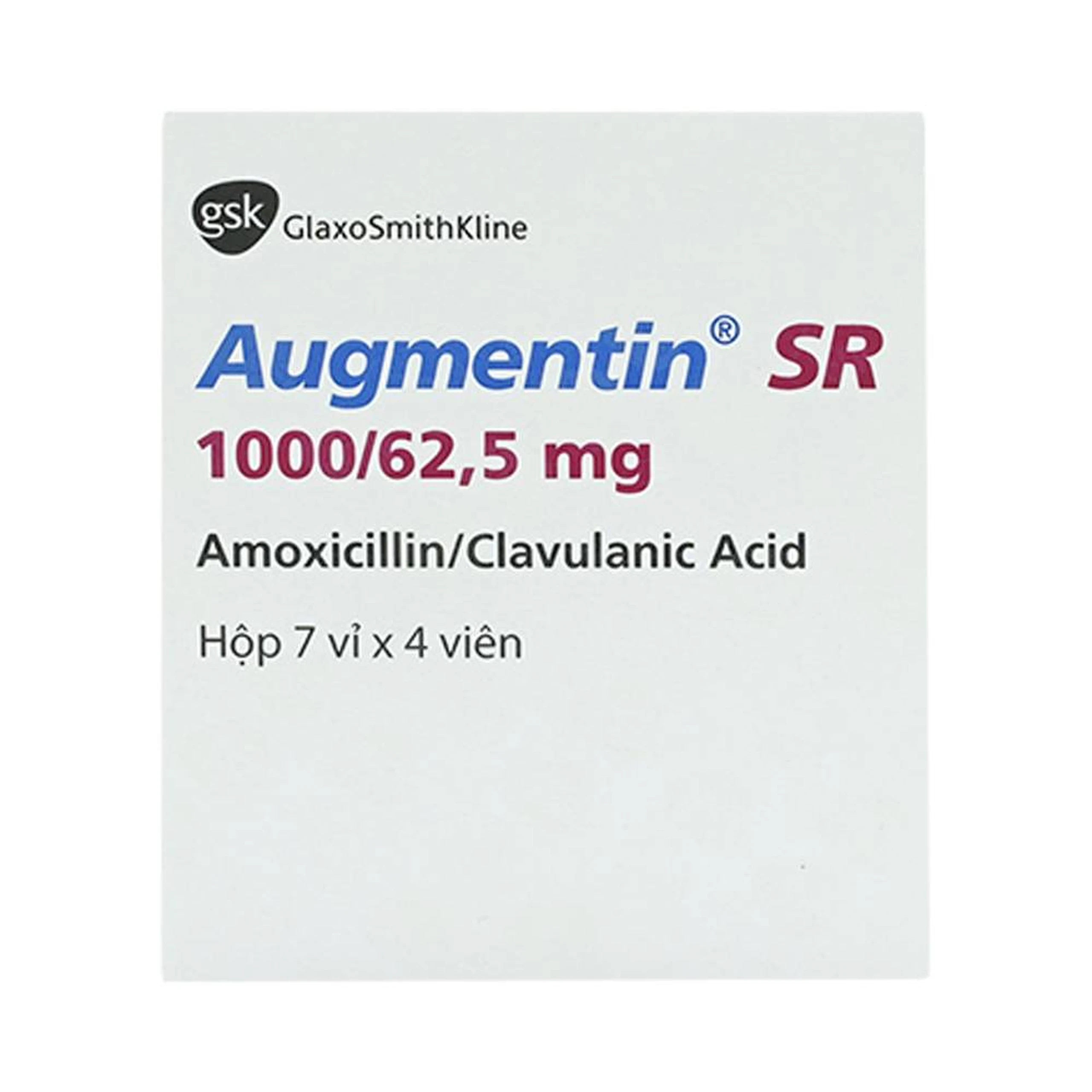 Thuốc Augmentin SR 1000/62.5mg Hanoi Pharma điều trị nhiễm khuẩn đường hô hấp (7 vỉ x 4 viên)