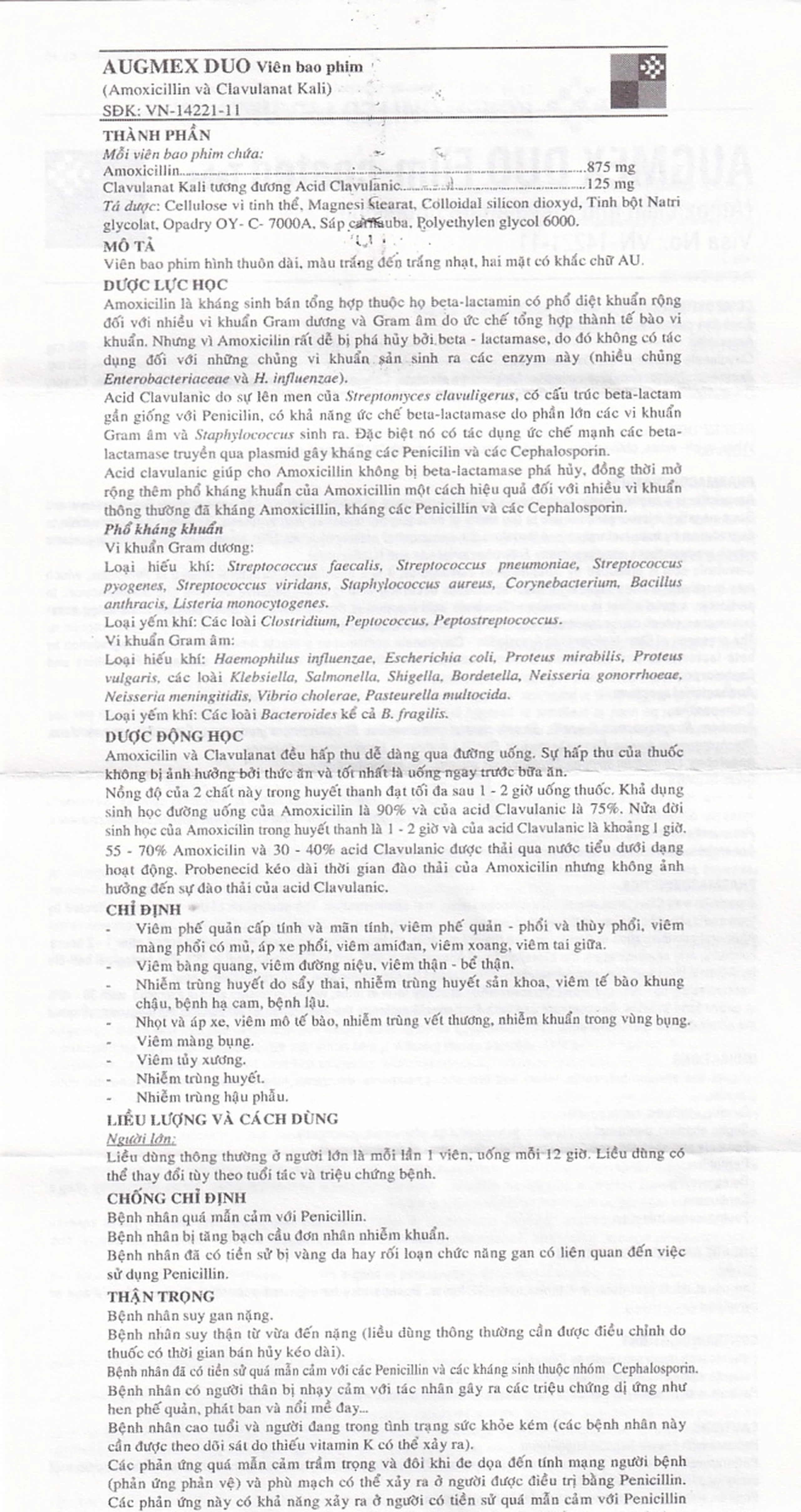 Thuốc Augmex Duo Korea United điều trị viêm phế quản, viêm bàng quang (2 vỉ x 10 viên) 