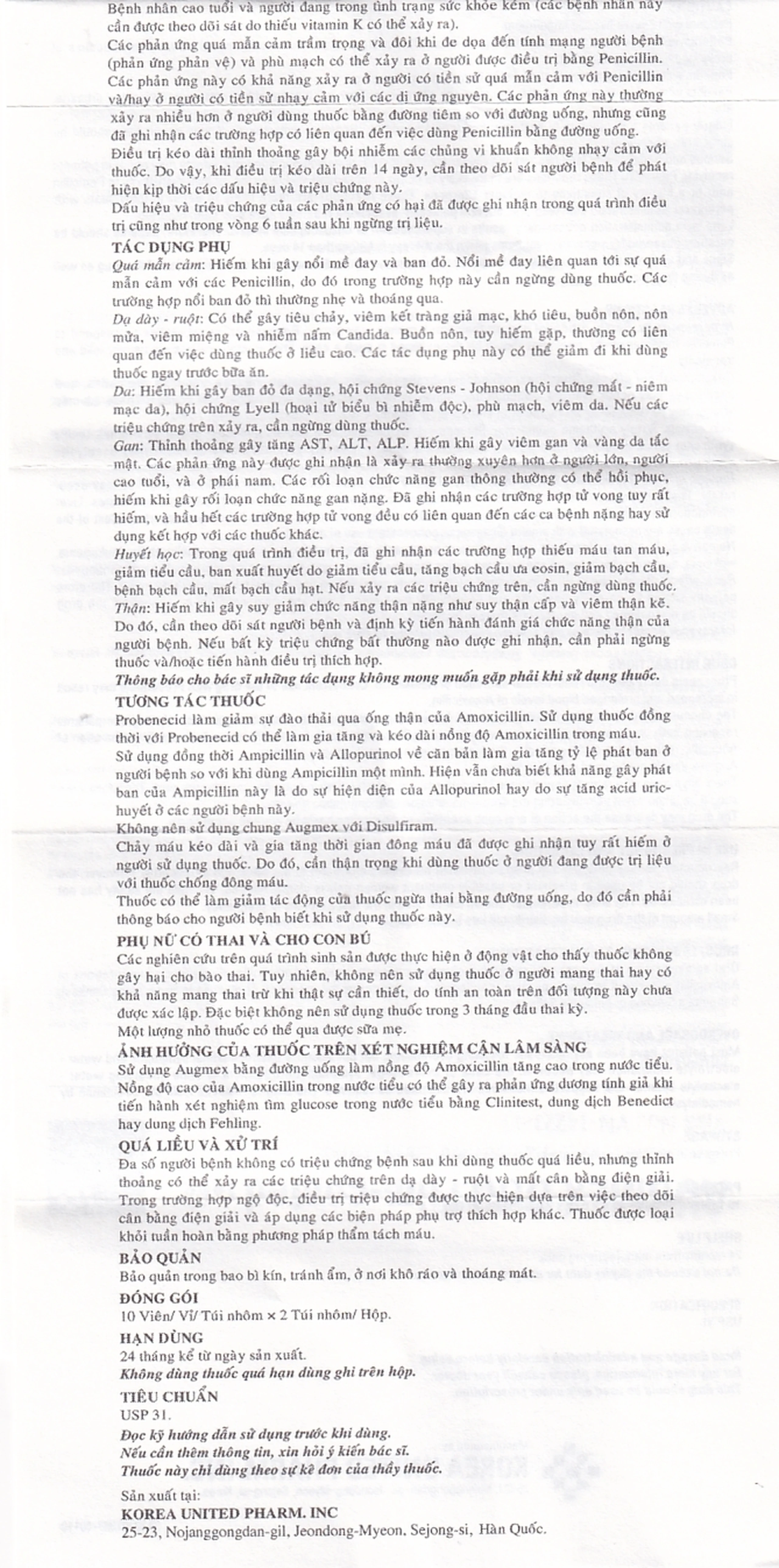 Thuốc Augmex Duo Korea United điều trị viêm phế quản, viêm bàng quang (2 vỉ x 10 viên) 