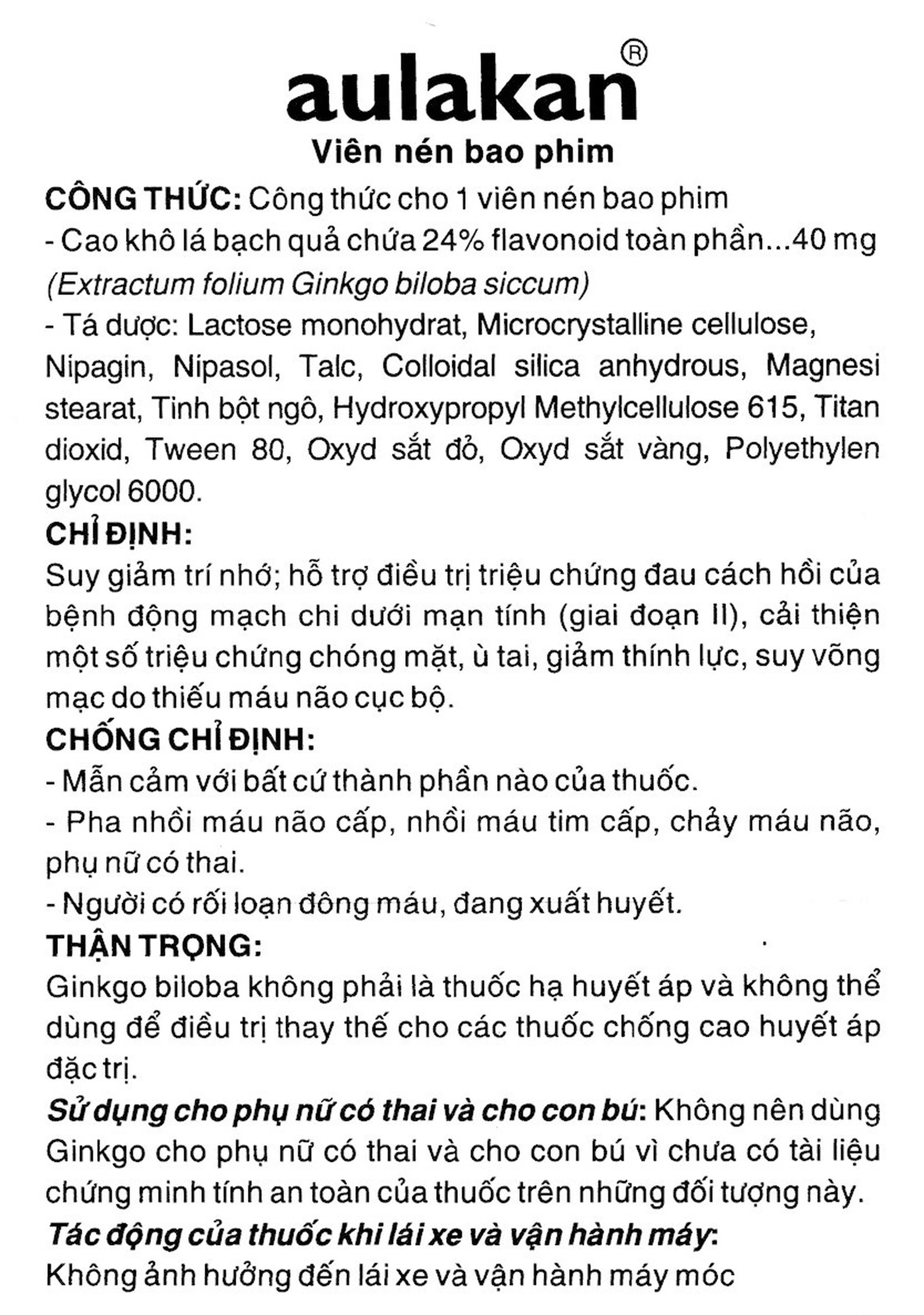 Thuốc Aulakan 40mg Medisun điều trị giảm trí nhớ, kém tập trung (2 vỉ x 15 viên) 