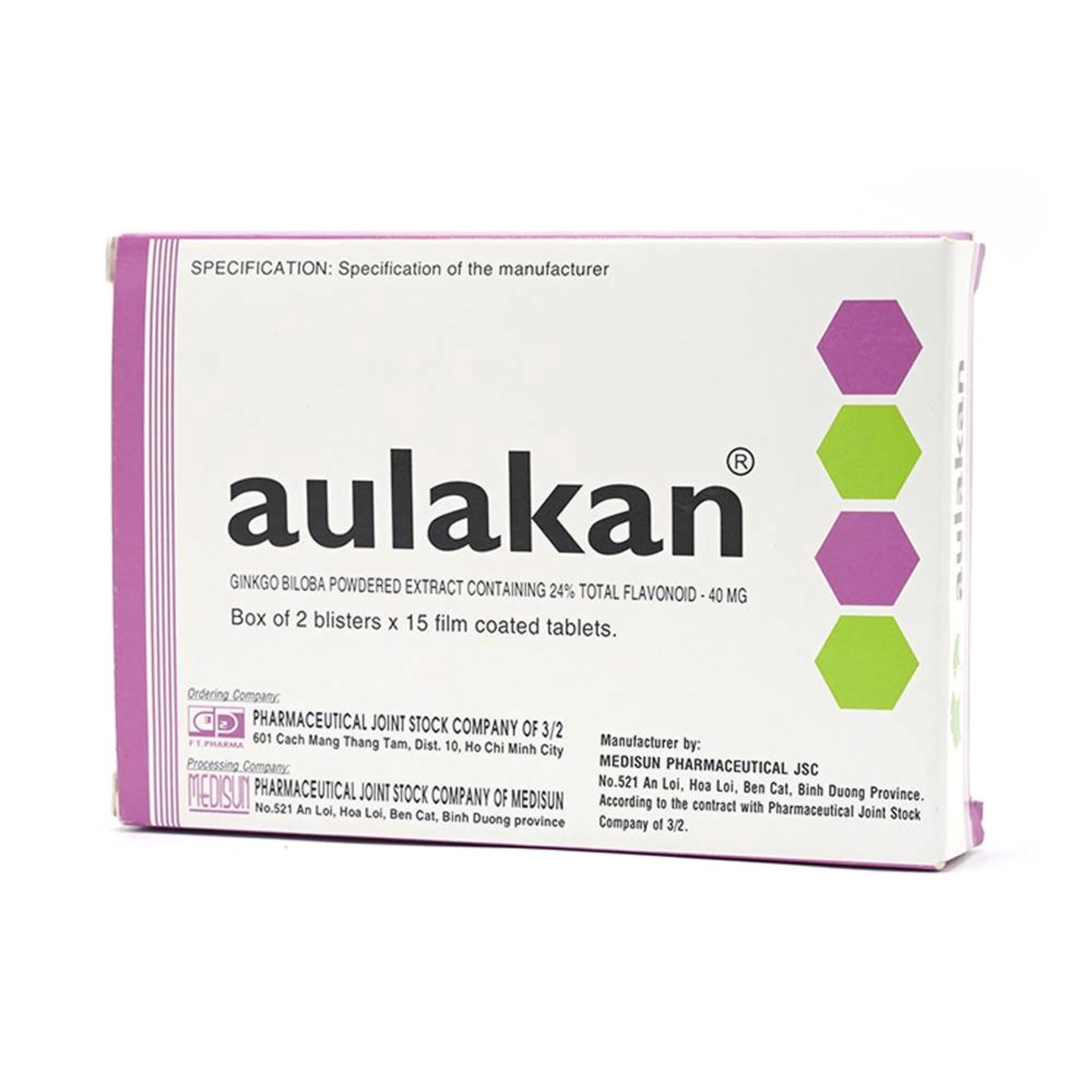 Thuốc Aulakan 40mg Medisun điều trị giảm trí nhớ, kém tập trung (2 vỉ x 15 viên) 