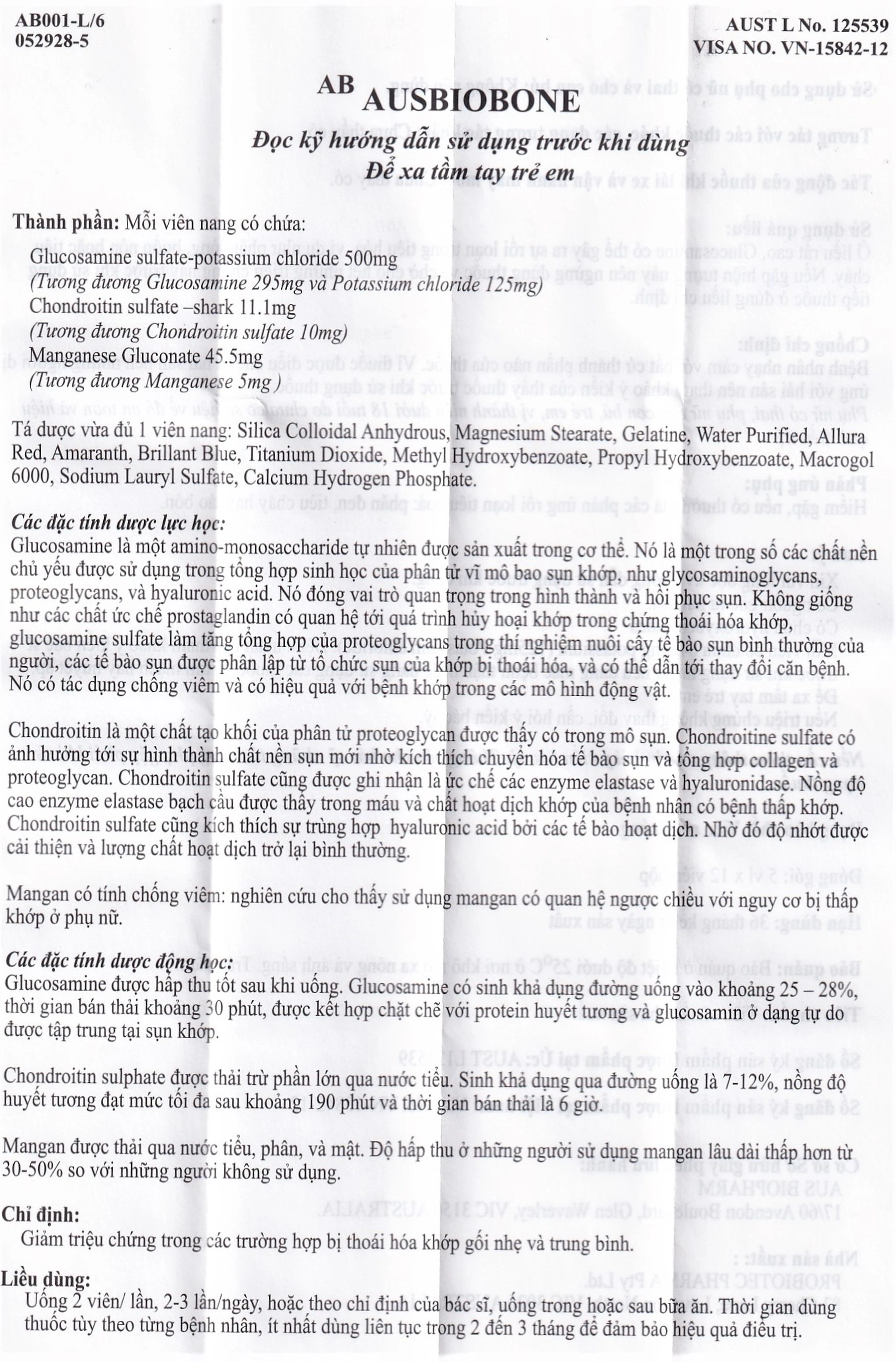 Thuốc Ausbiobone Biopharm điều trị triệu chứng thoái hóa khớp gối nhẹ và trung bình (60 viên)