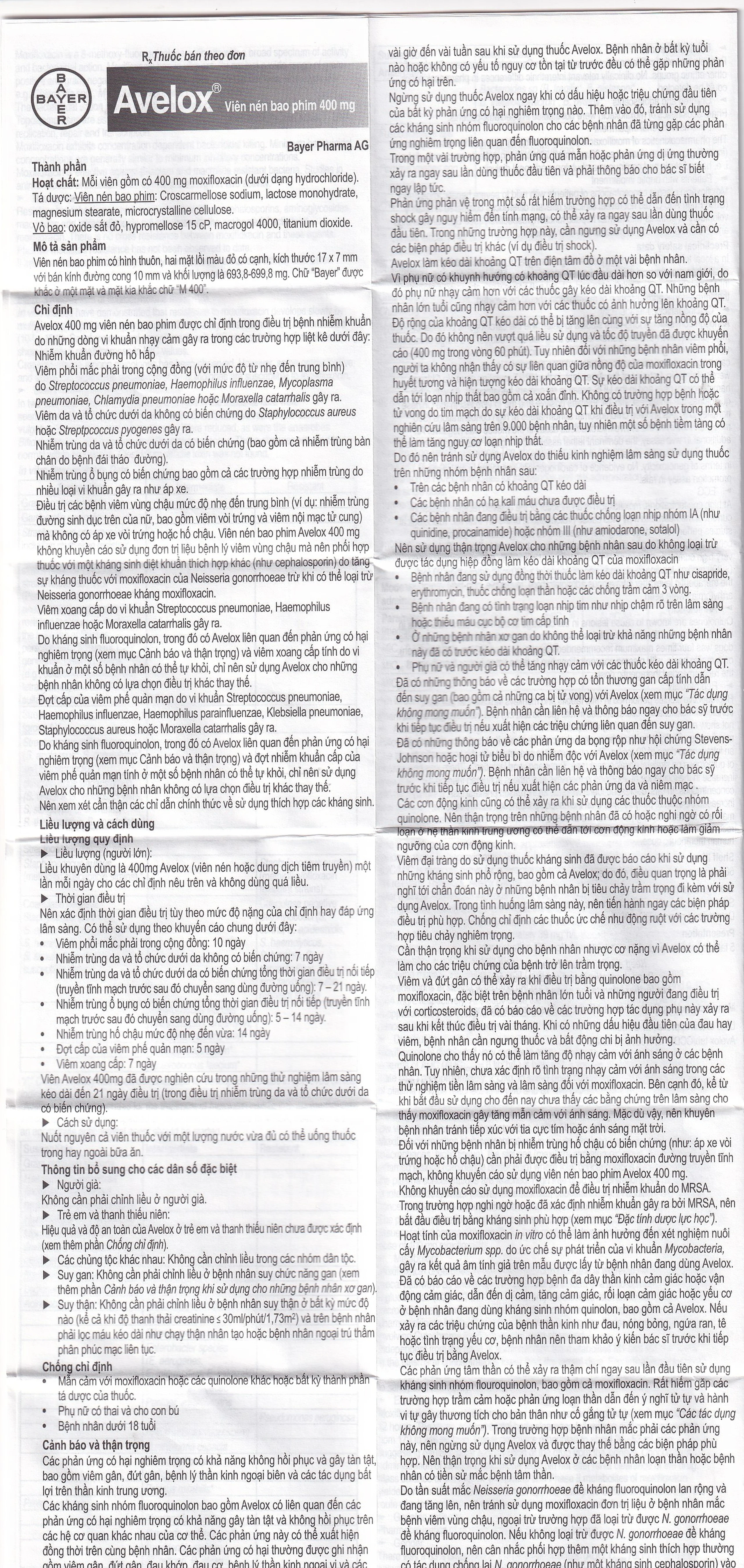 Thuốc Avelox 400mg Bayer điều trị nhiễm khuẩn (1 vỉ x 5 viên)