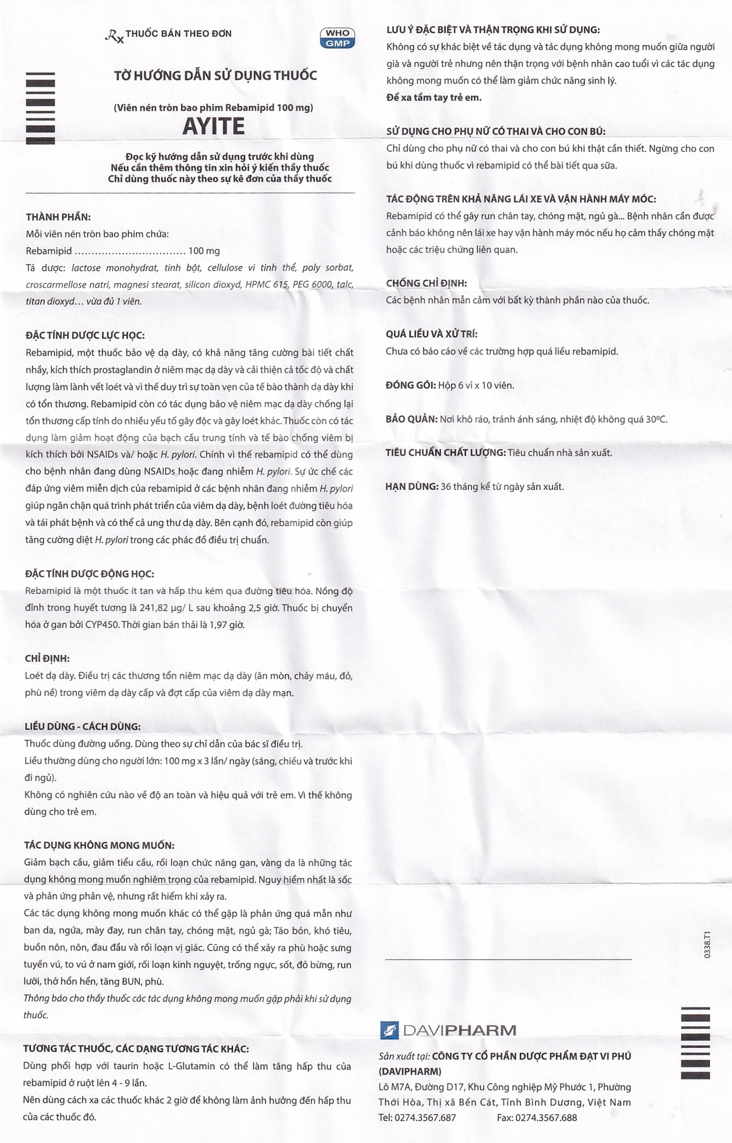 Thuốc Ayite 100mg Davipharm điều trị loét dạ dày (6 vỉ x 10 viên)