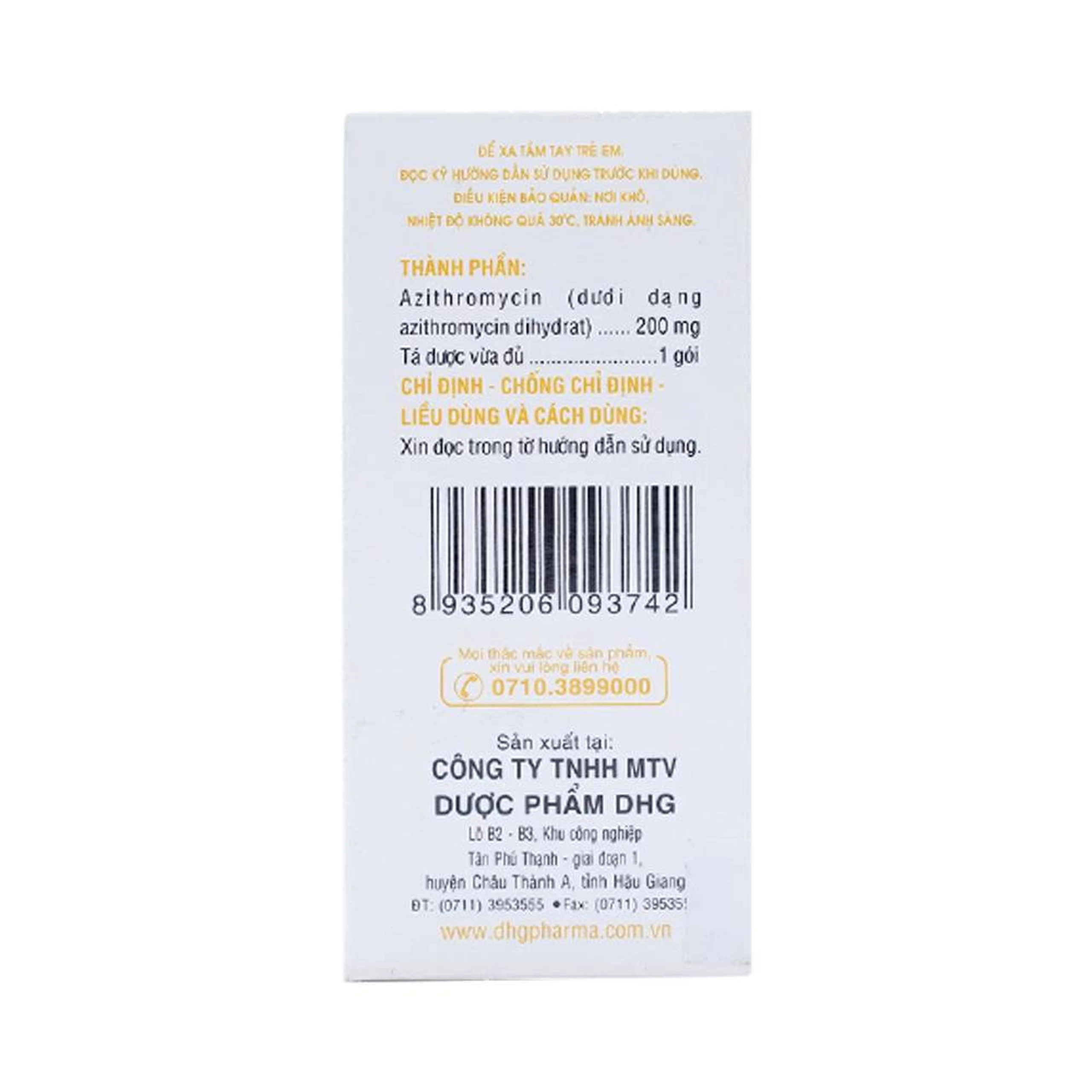 Bột Azithromycin 200 DHG điều trị nhiễm khuẩn (24 gói)