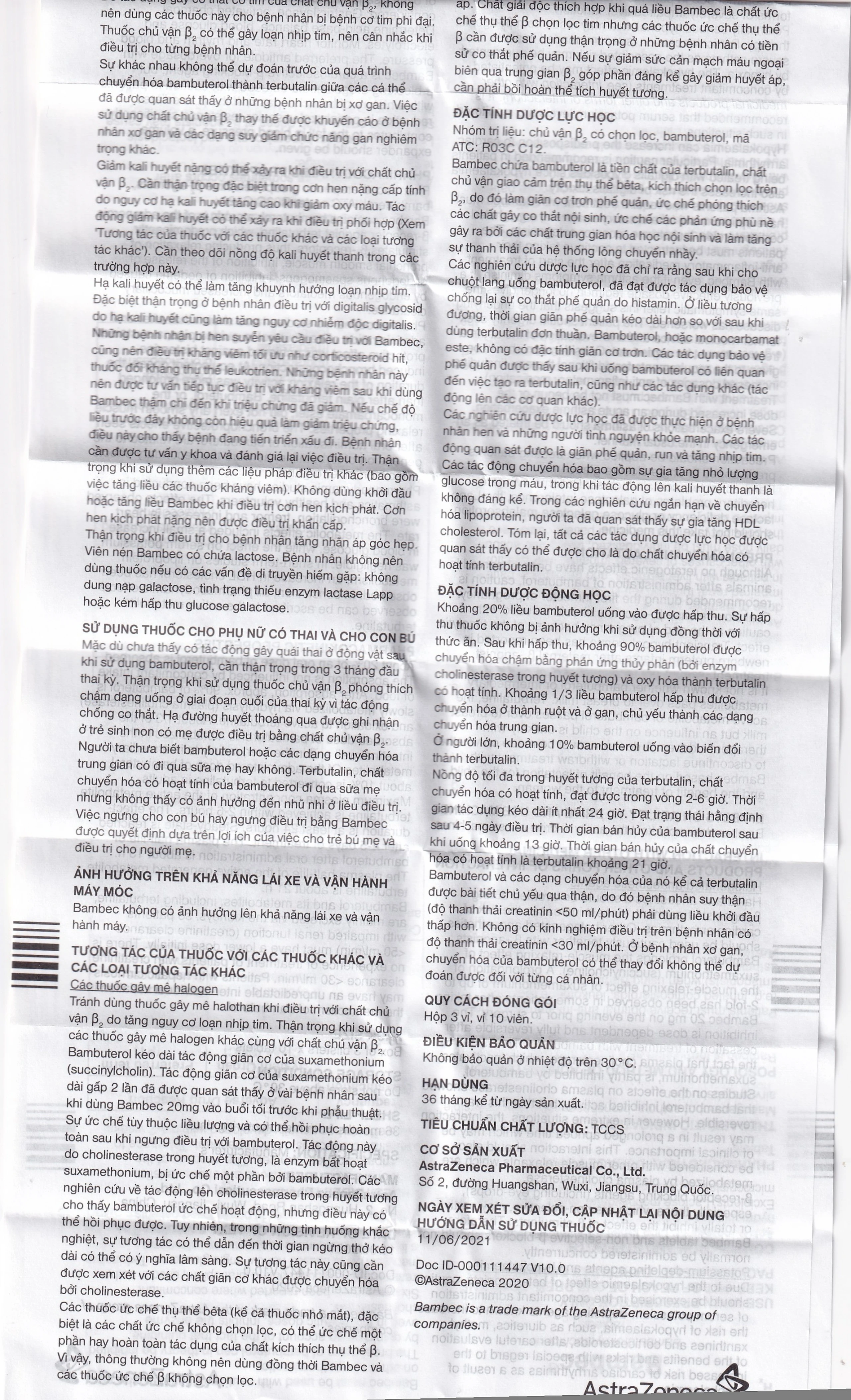 Thuốc Bambec 10mg AstraZeneca điều trị hen phế quản, co thắt phế quản (3 vỉ x 10 viên)