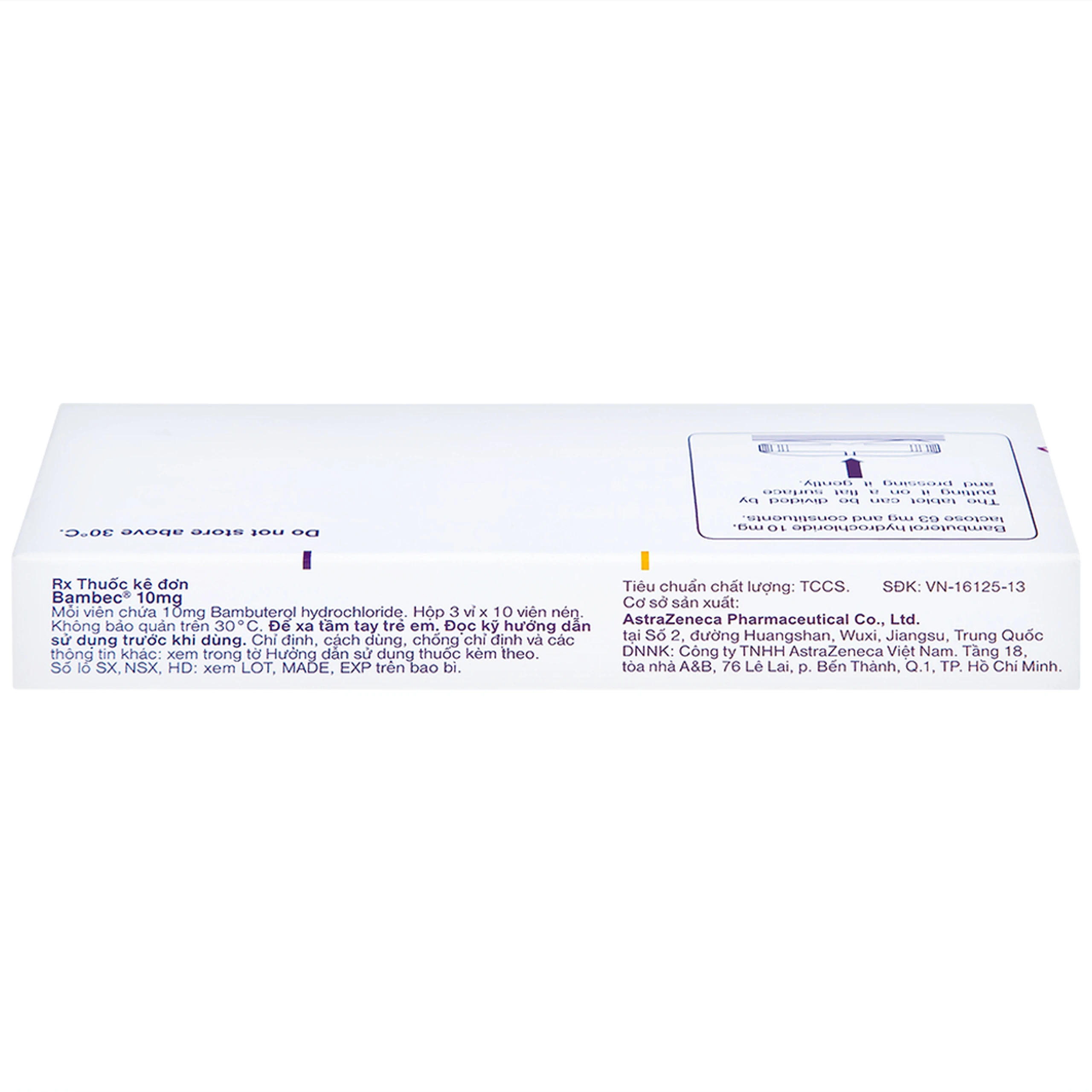 Thuốc Bambec 10mg AstraZeneca điều trị hen phế quản, co thắt phế quản (3 vỉ x 10 viên)