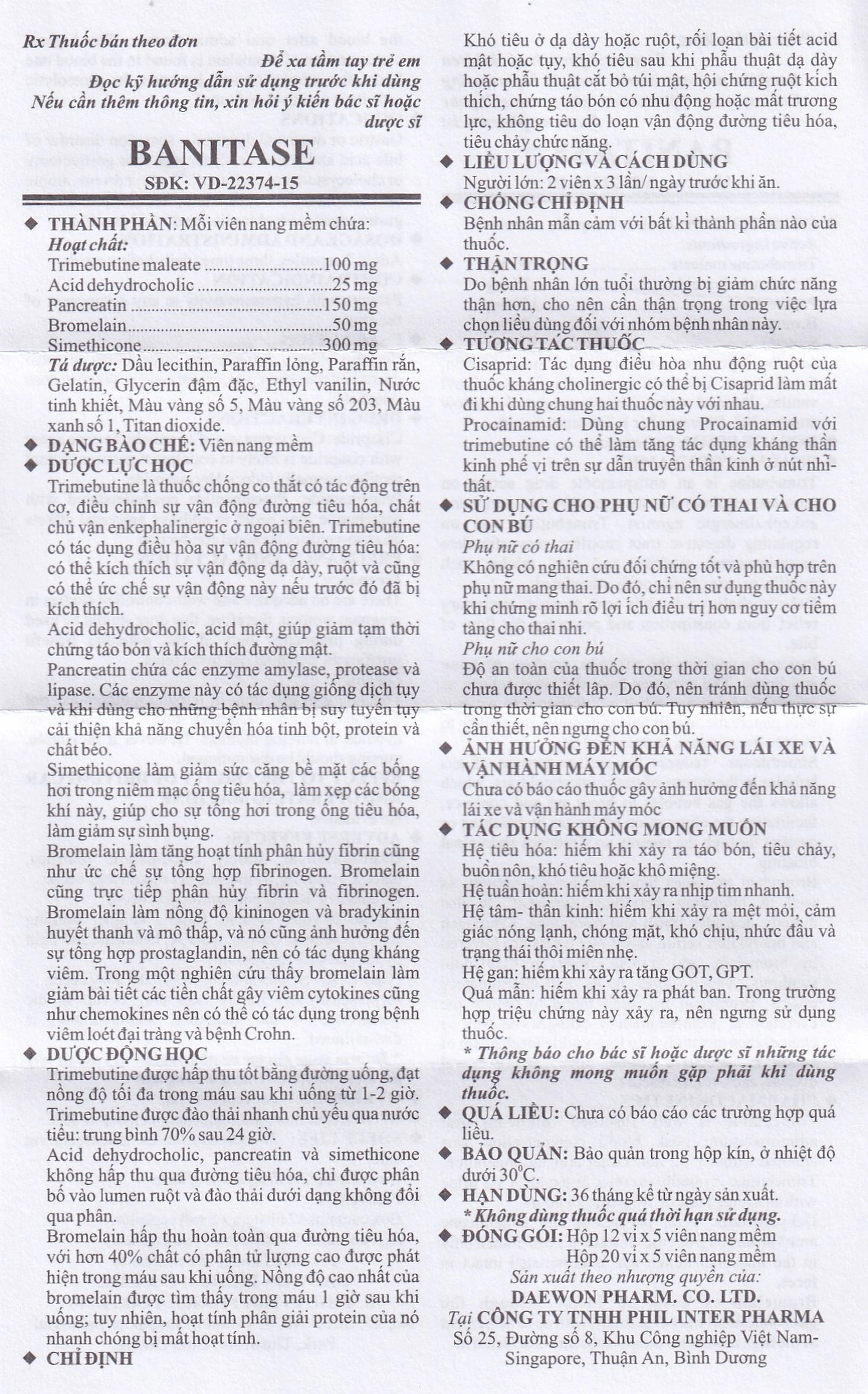 Thuốc Banitase Phil Inter điều trị khó tiêu đầy hơi (20 vỉ x 5 viên)