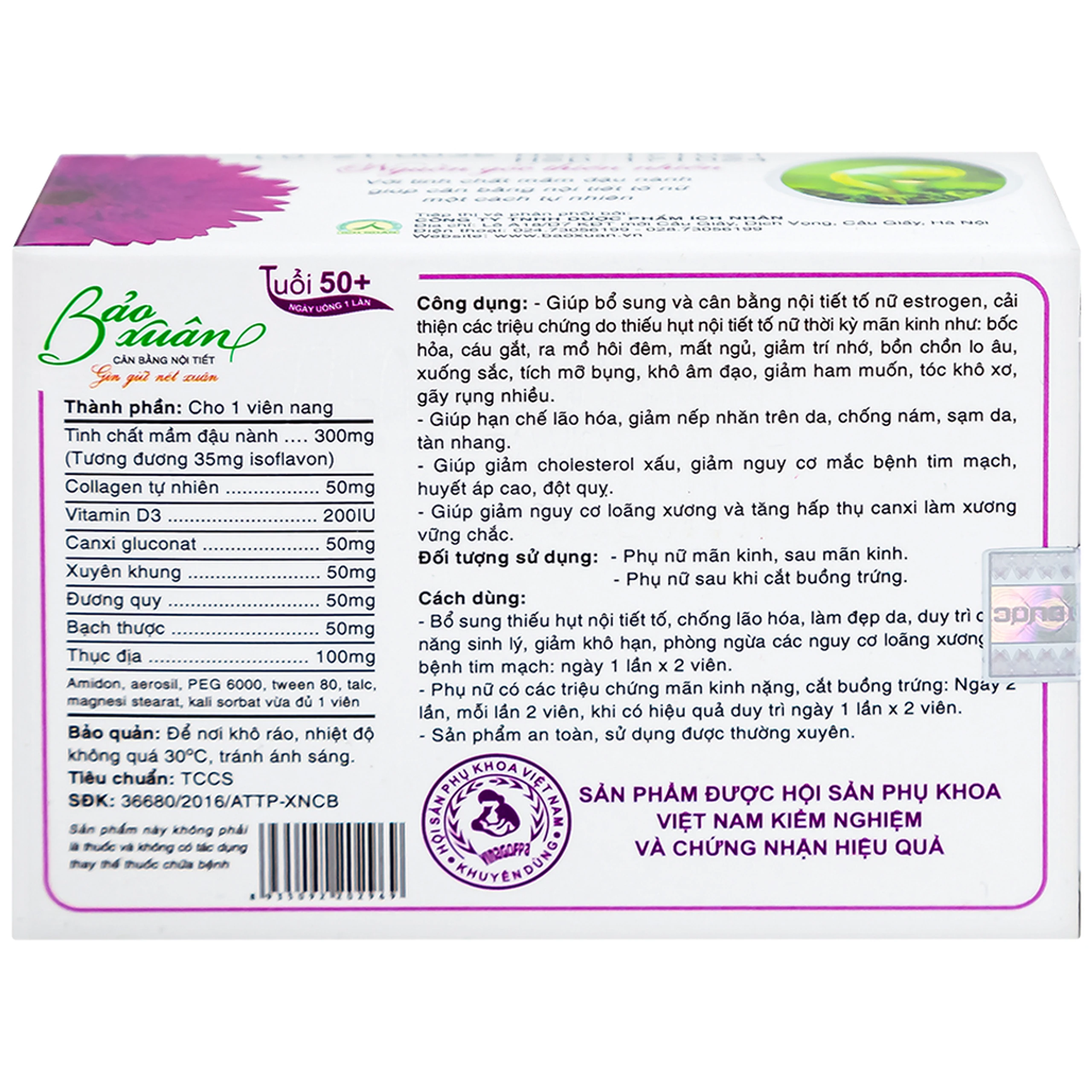 Viên giúp bổ sung nội tiết tố nữ estrogen Bảo Xuân 50+ Nam Dược (3 vỉ x 10 viên)