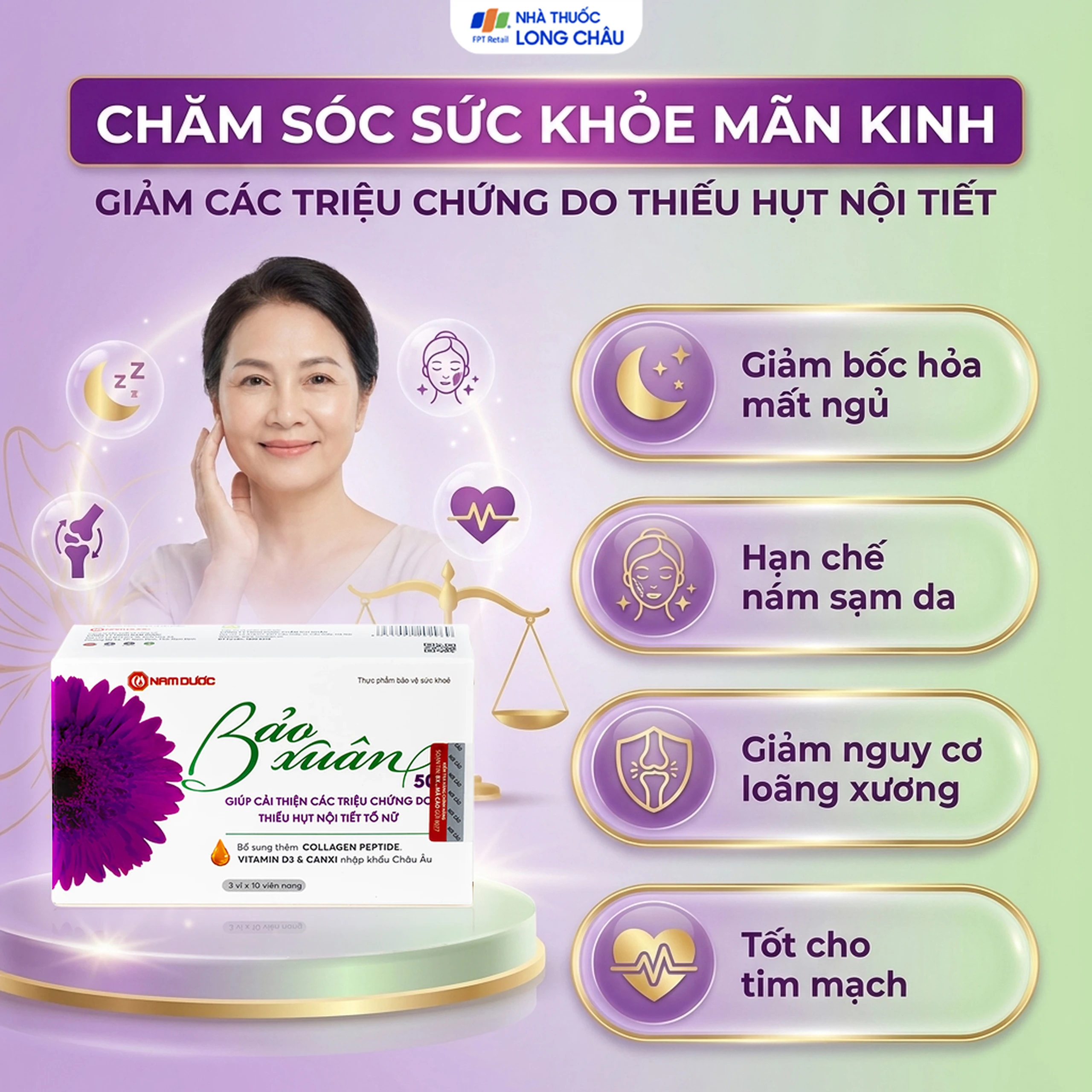 Viên giúp bổ sung nội tiết tố nữ estrogen Bảo Xuân 50+ Nam Dược (3 vỉ x 10 viên) 4