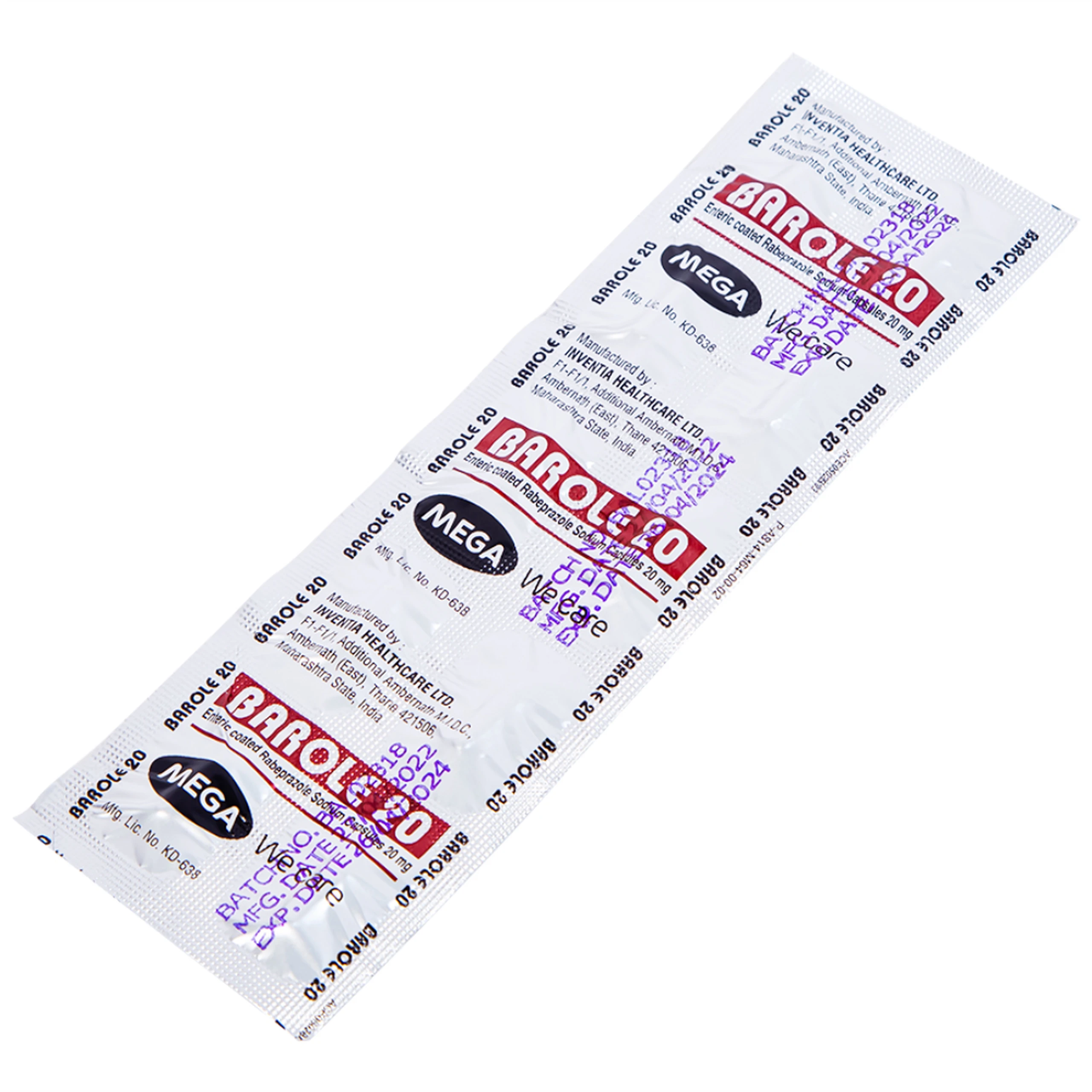 Thuốc Barole 20mg Mega Lifesciences điều trị viêm loét do trào ngược dạ dày - thực quản (10 vỉ x 10 viên)