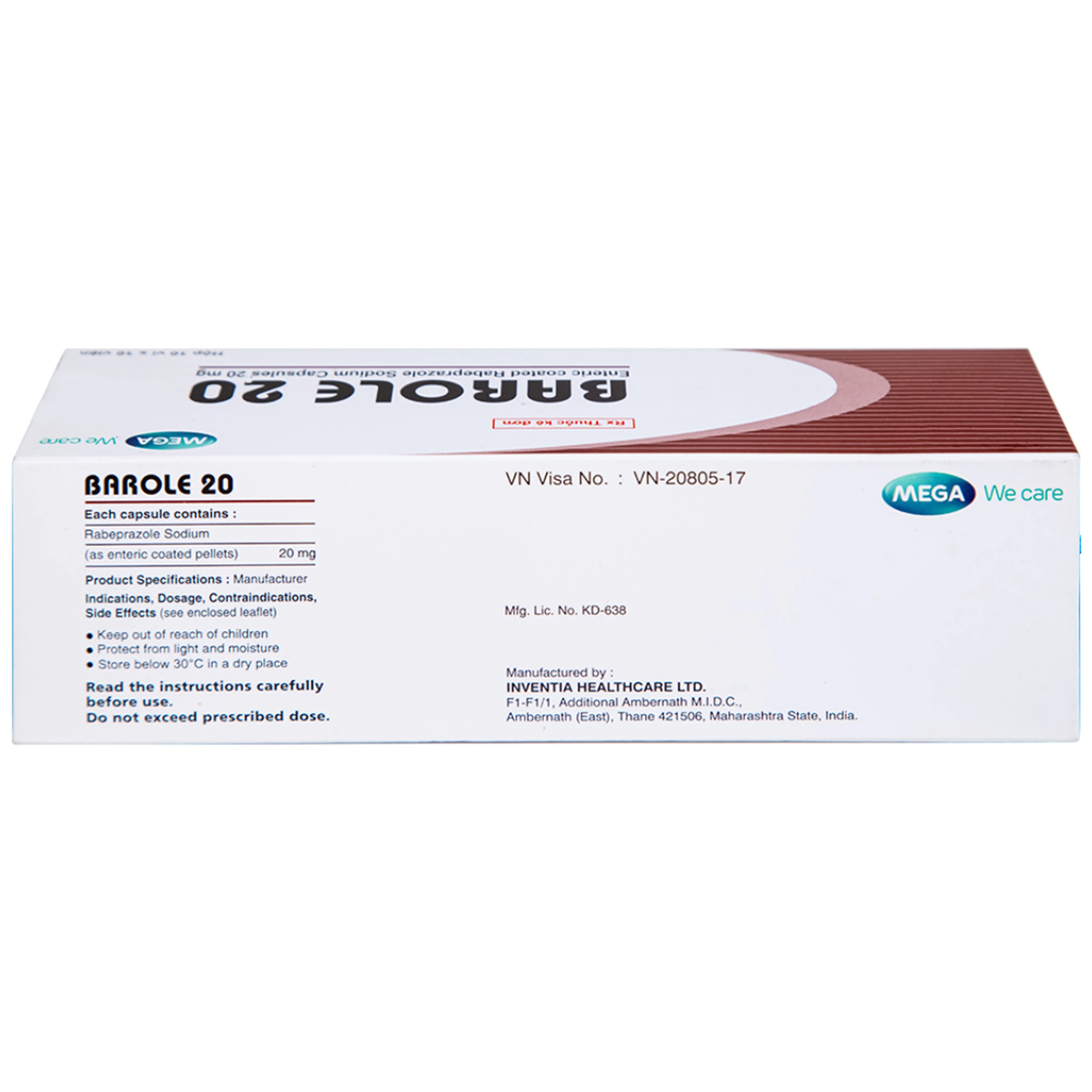 Thuốc Barole 20mg Mega Lifesciences điều trị viêm loét do trào ngược dạ dày - thực quản (10 vỉ x 10 viên)