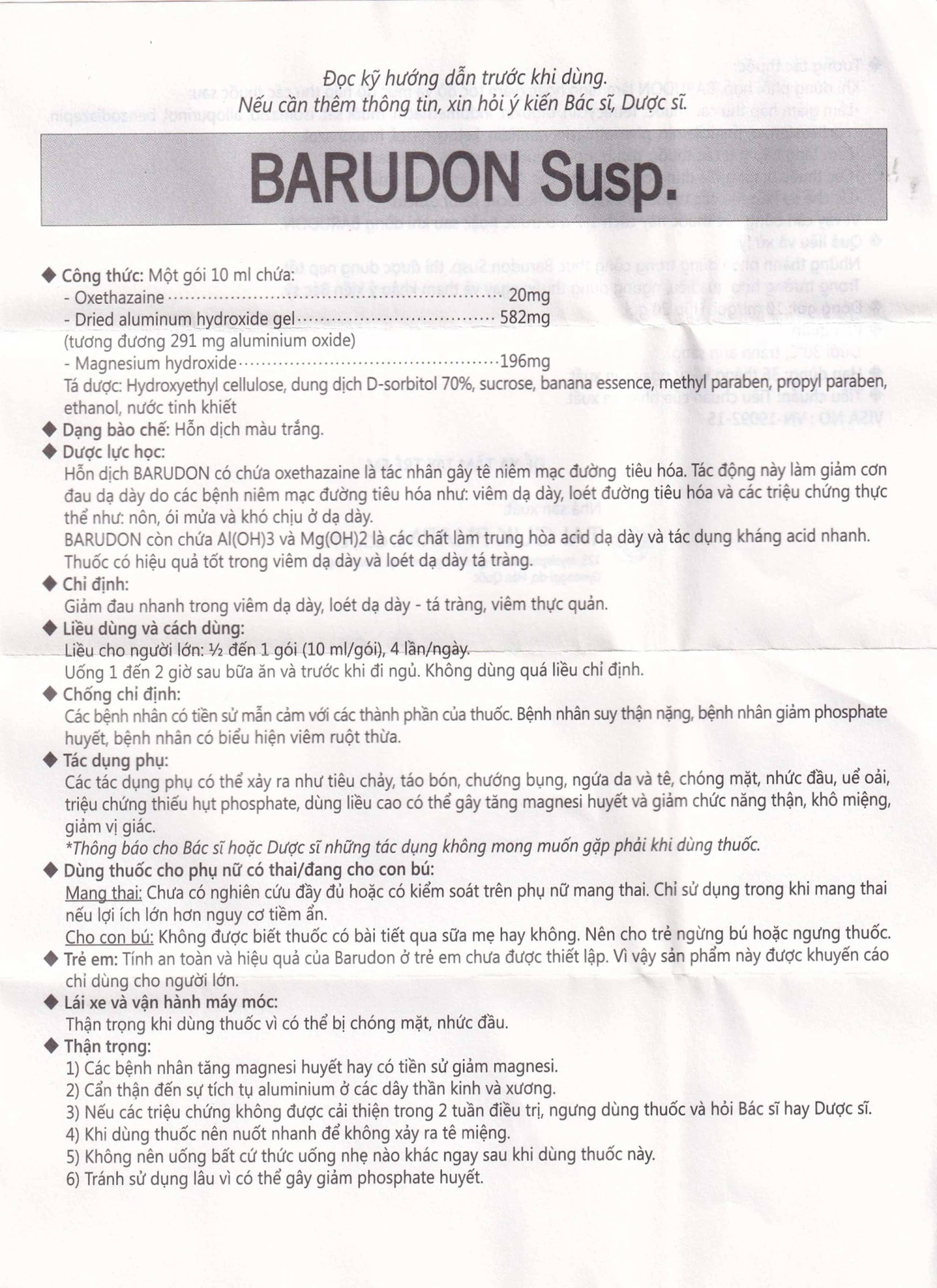 Hỗn dịch Barudon Susp Clesstra giảm đau nhanh trong viêm dạ dày, loét dạ dày - tá tràng (20 gói x 10ml)
