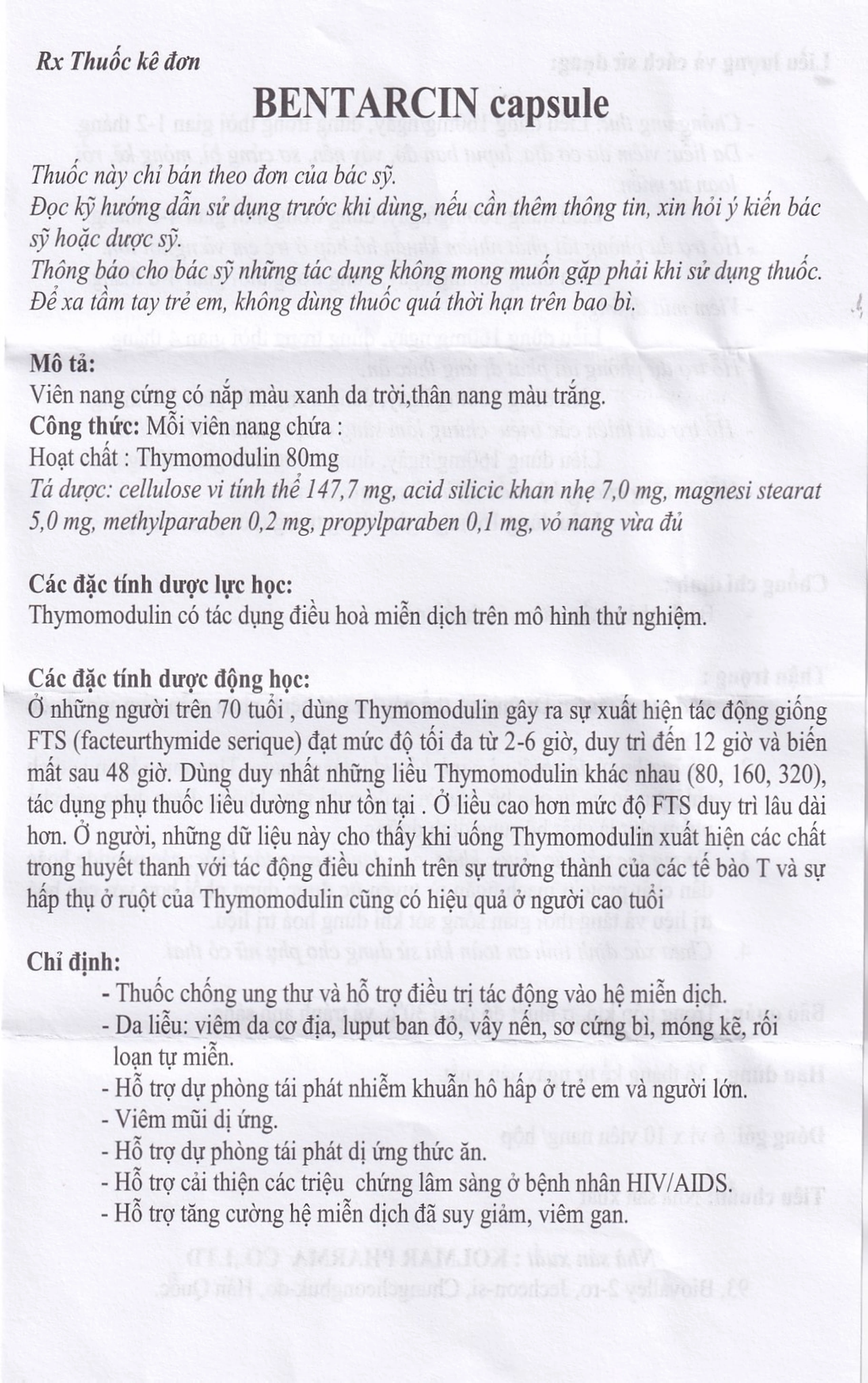 Thuốc Bentarcin 80mg Kolmar chống ung thư, hỗ trợ điều trị tác động vào hệ miễn dịch (6 vỉ x 10 viên)