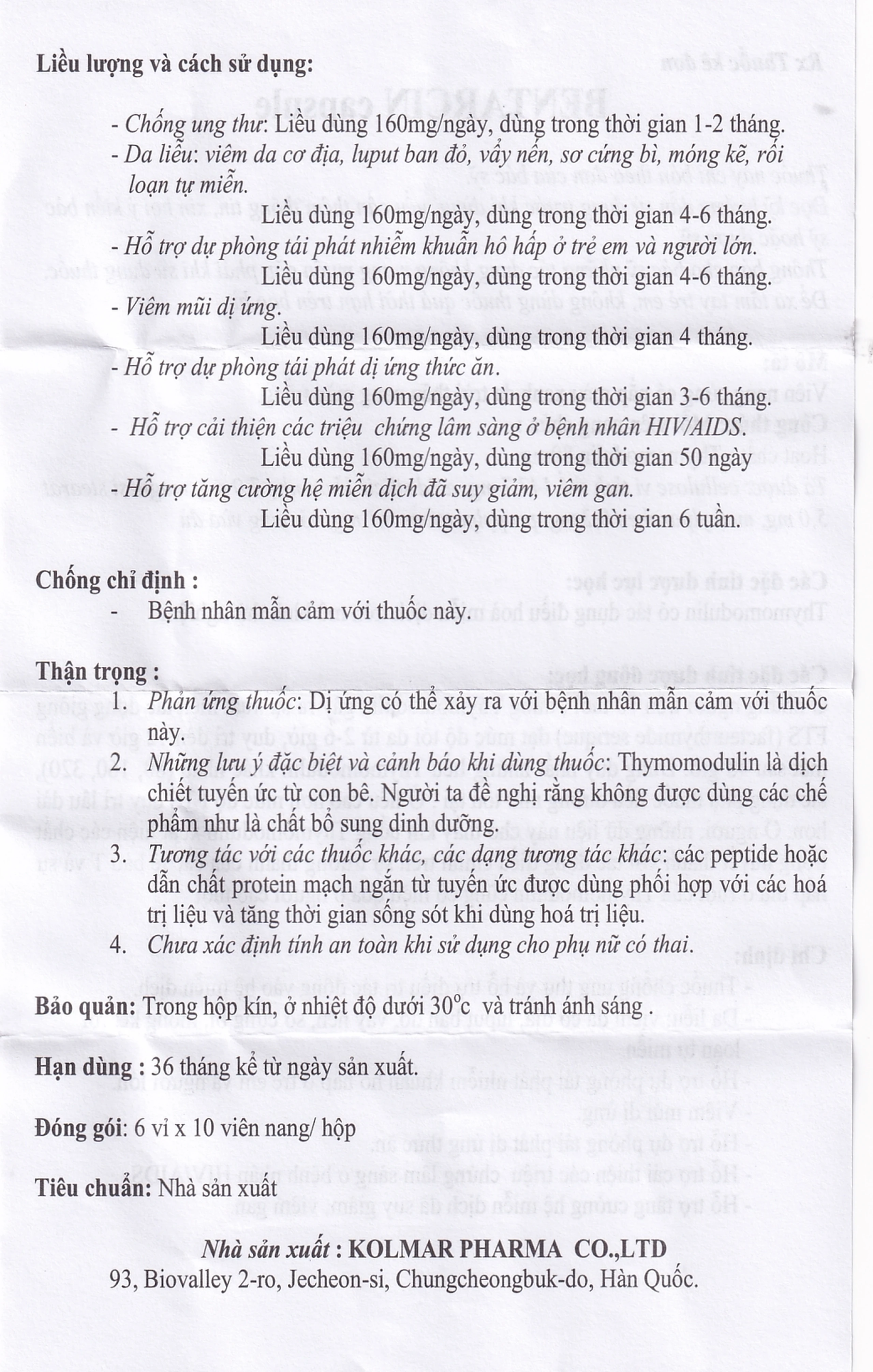 Thuốc Bentarcin 80mg Kolmar chống ung thư, hỗ trợ điều trị tác động vào hệ miễn dịch (6 vỉ x 10 viên)
