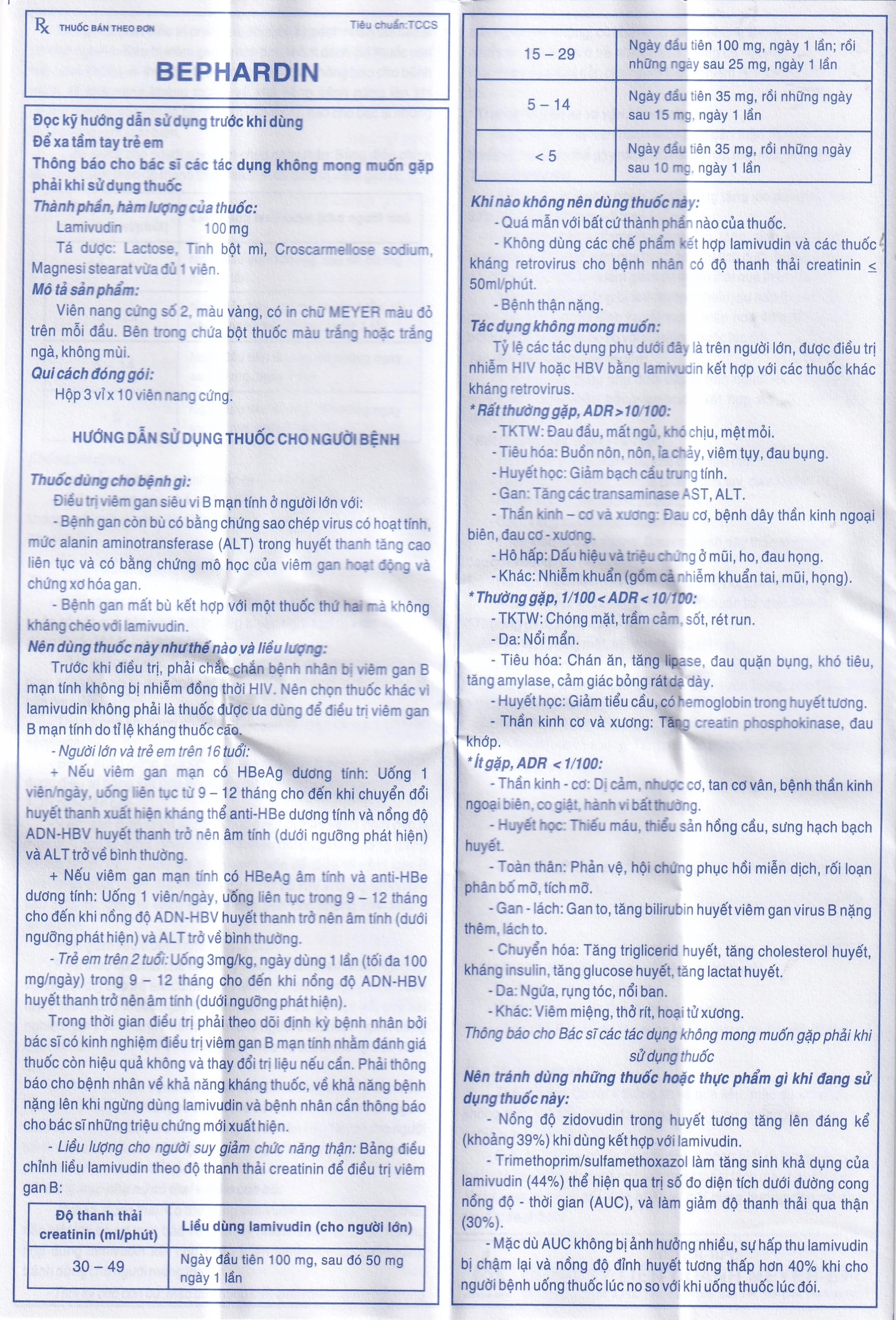 Thuốc Bephardine 100mg điều trị viêm gan siêu vi B mạn tính (3 vỉ x 10 viên)