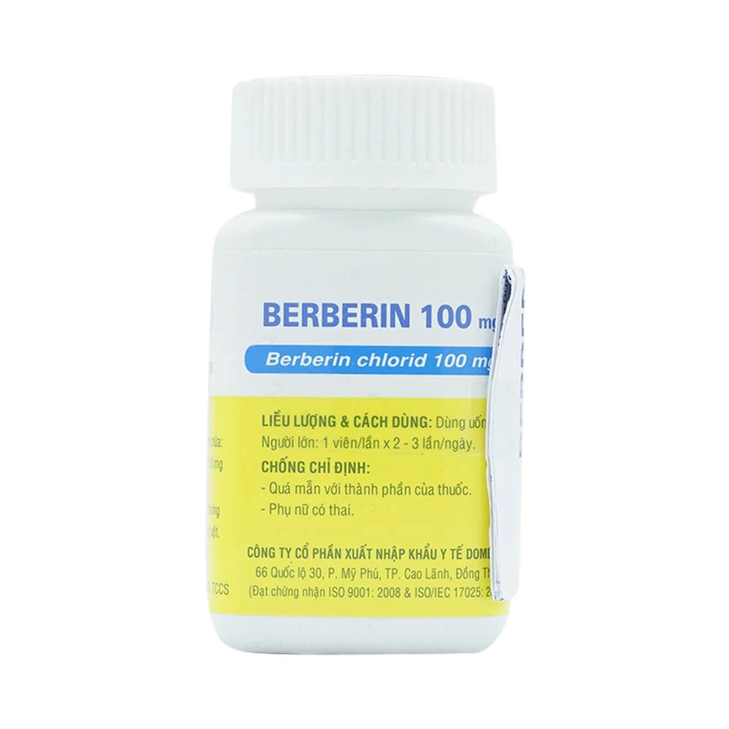 Thuốc Berberin 100mg Domesco điều trị nhiễm khuẩn đường ruột, tiêu chảy, kiết lỵ (100 viên)