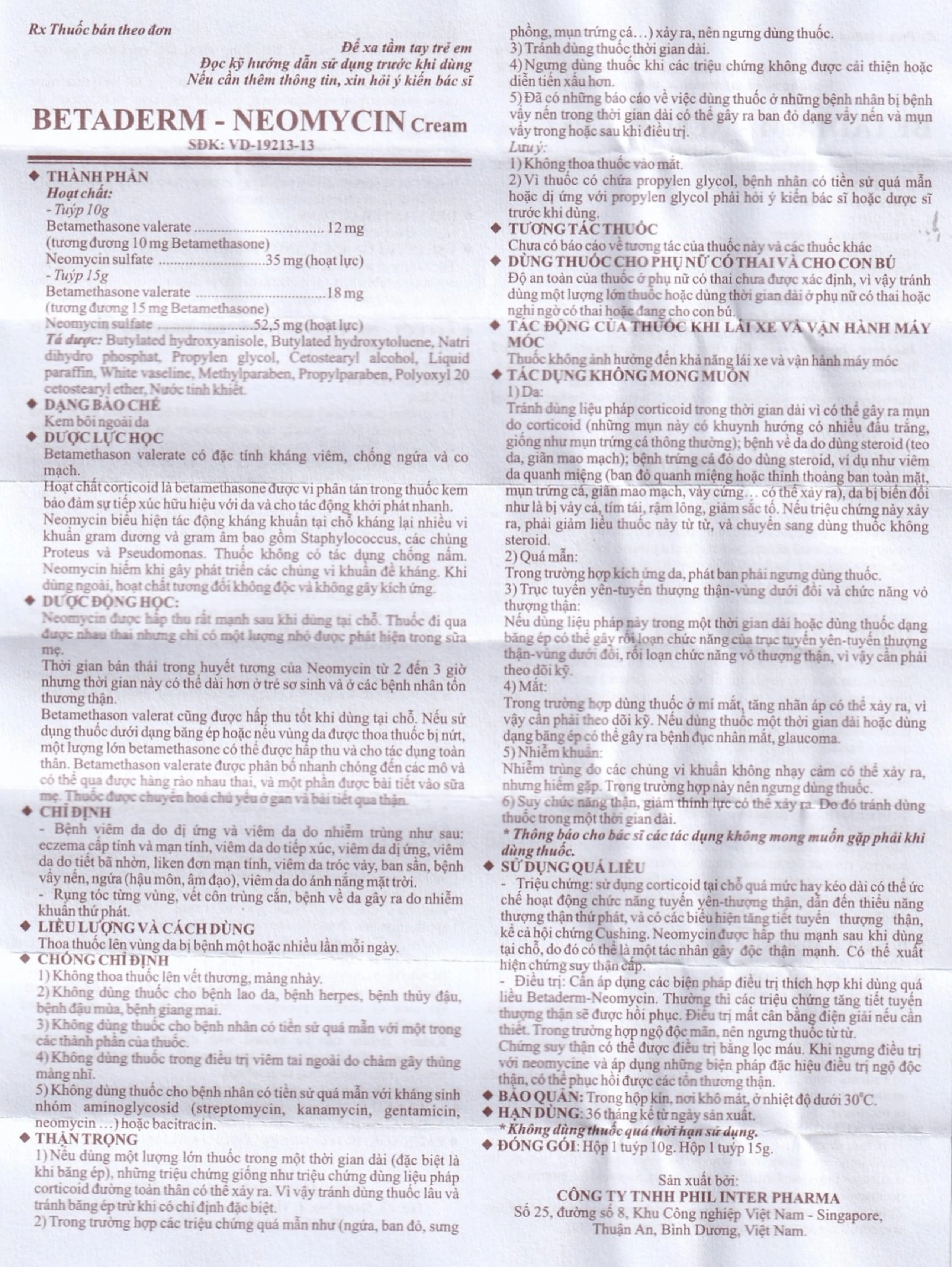 Kem bôi ngoài da Betaderm Neomycin Cream Phil điều trị các bệnh viêm da (10g)