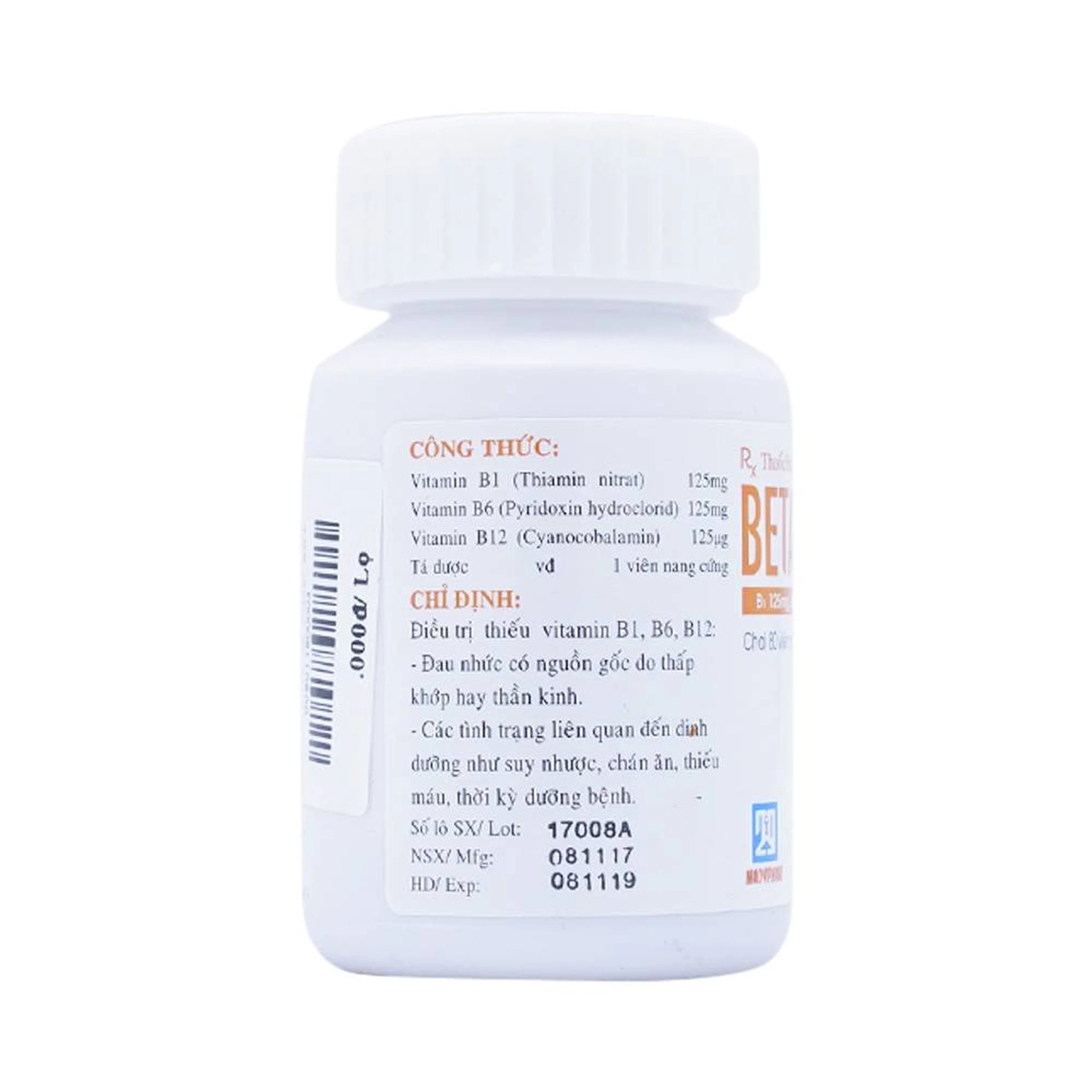 Thuốc Betalgine Nadyphar điều trị thiếu vitamin B1, B6, B12 (80 viên)