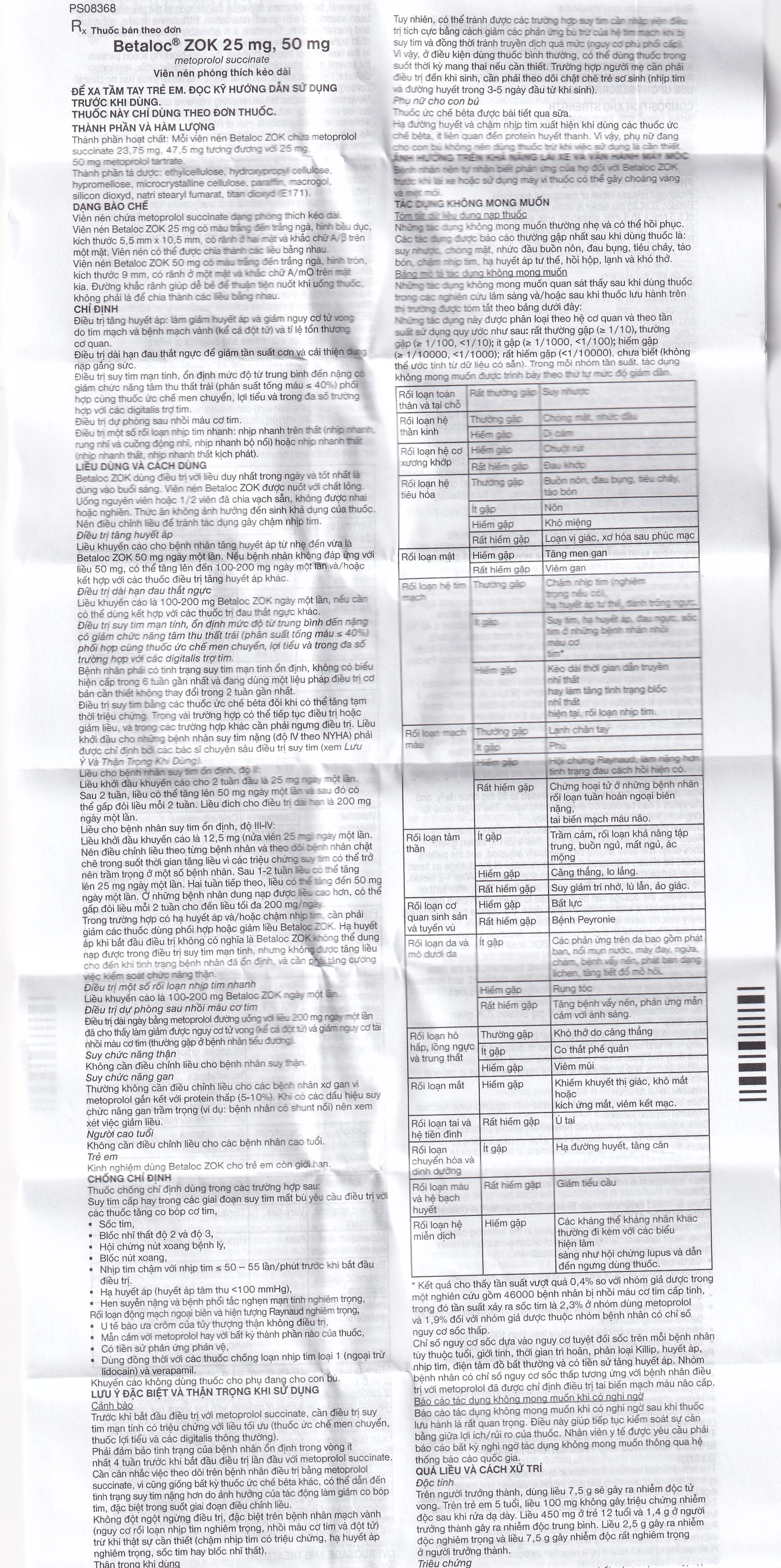 Thuốc Betaloc Zok 50mg AstraZeneca điều trị tăng huyết áp (2 vỉ x 14 viên)