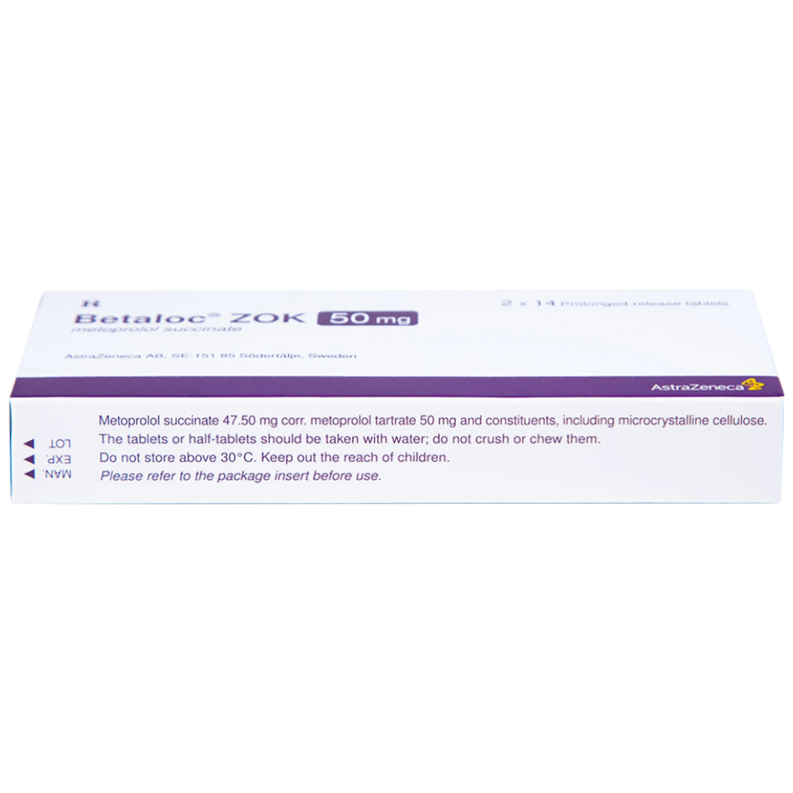 Thuốc Betaloc Zok 50mg AstraZeneca điều trị tăng huyết áp (2 vỉ x 14 viên)