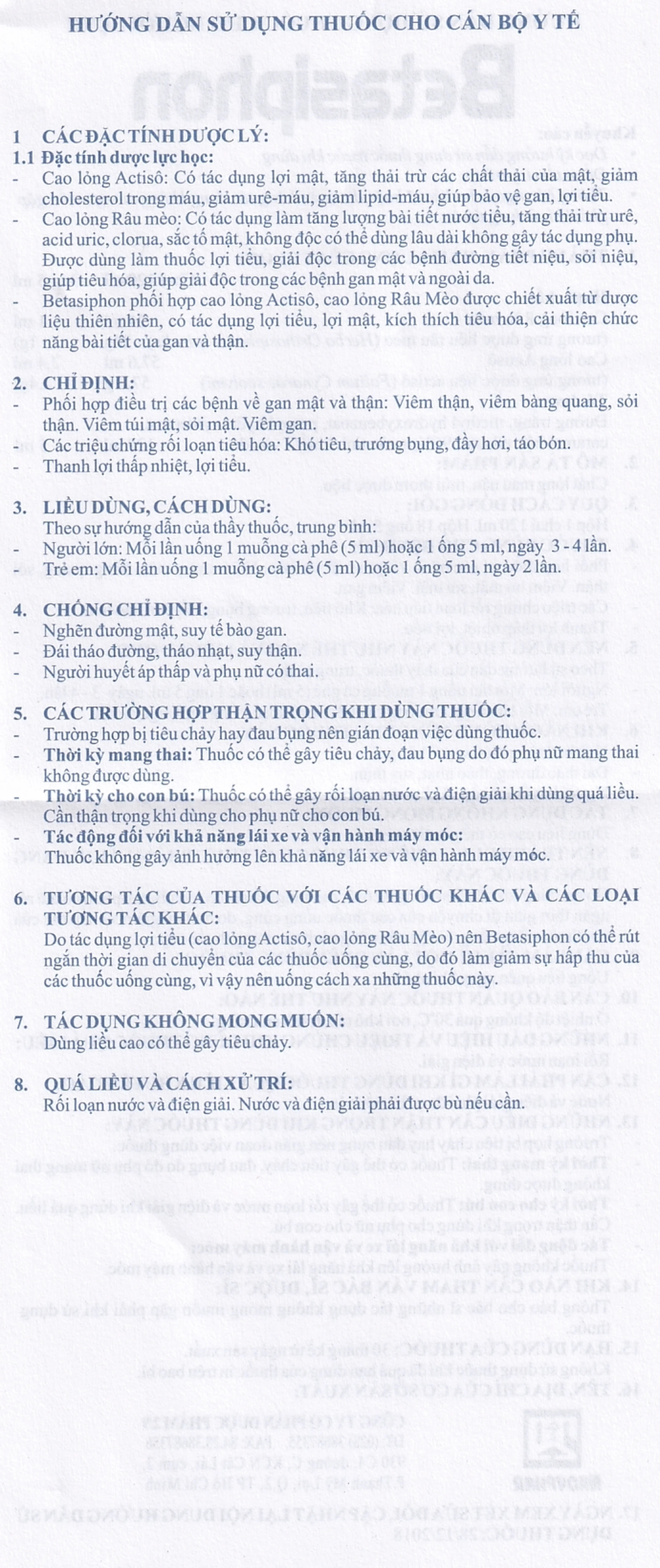 Dung dịch Betasiphon Nadyphar lợi tiểu, giải độc (18 ống x 5ml)