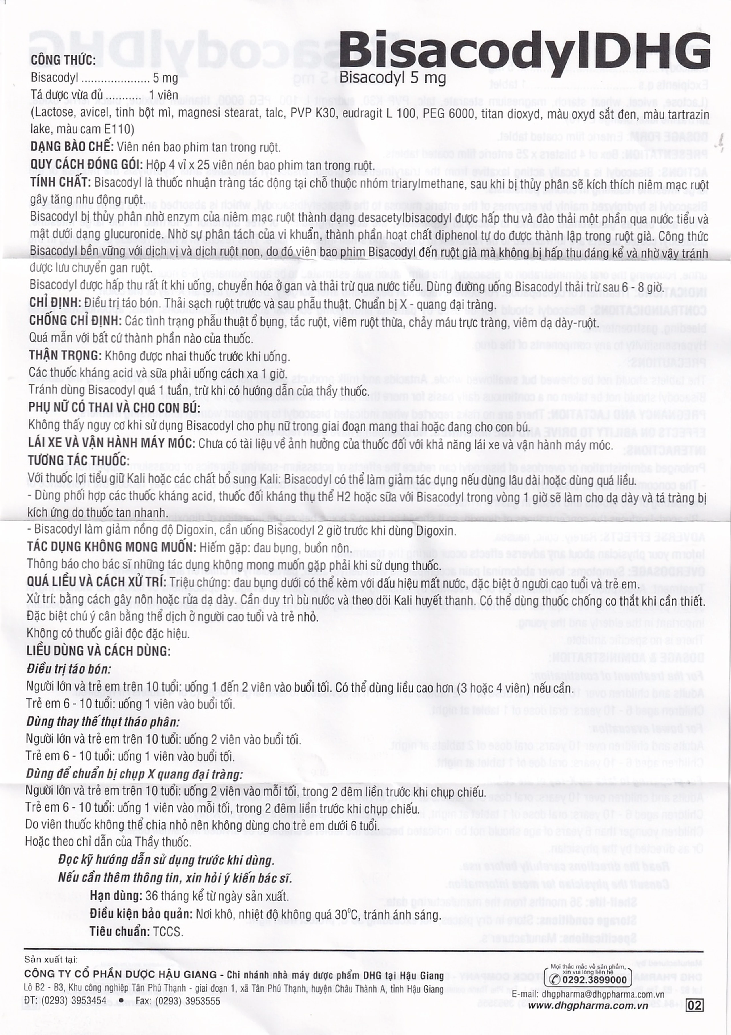 Thuốc BisacodylDHG điều trị táo bón, thải sạch ruột (4 vỉ x 25 viên)