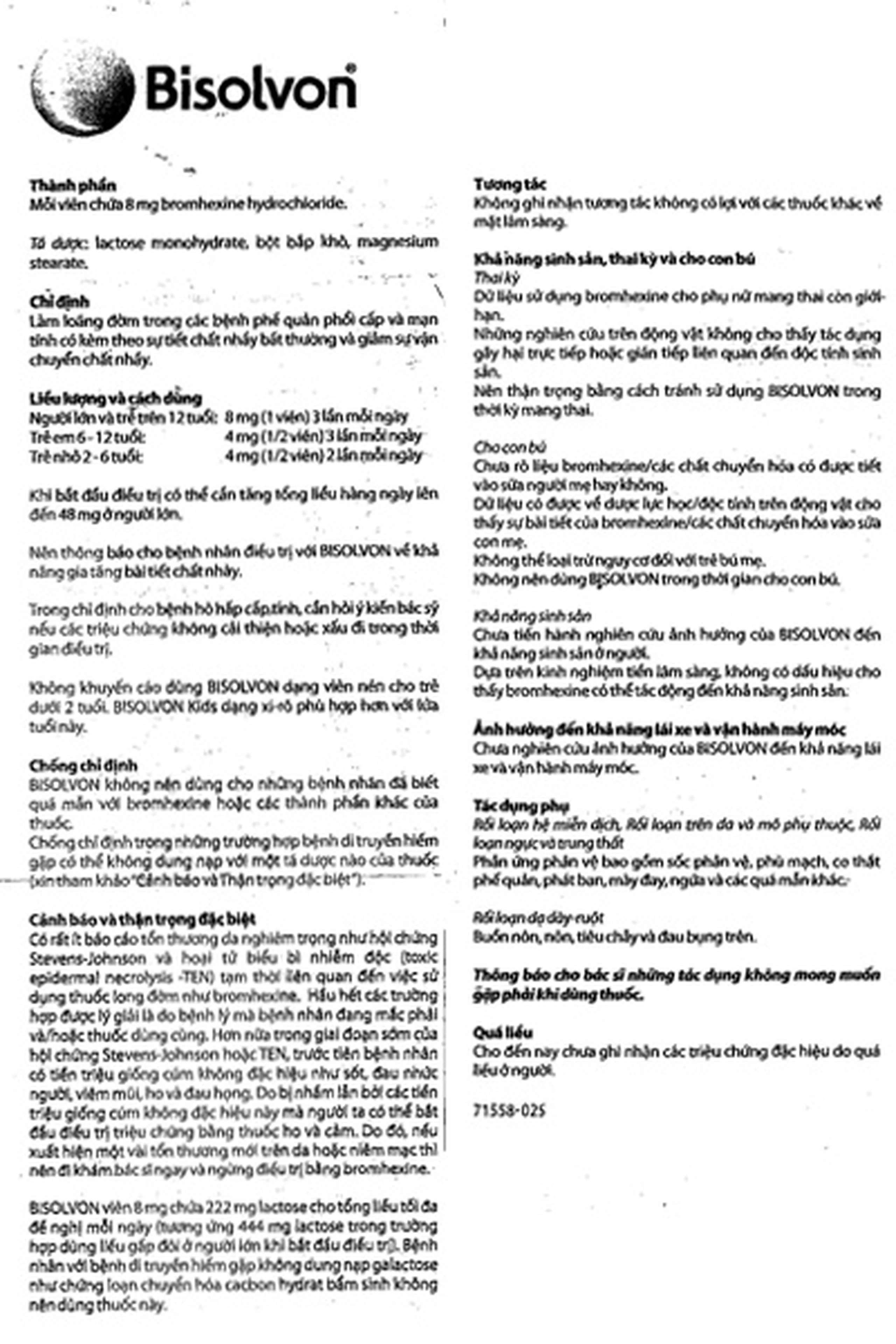 Thuốc Bisolvon 8mg Boehringer làm loãng đờm, tiêu chất nhầy (3 vỉ x 10 viên)