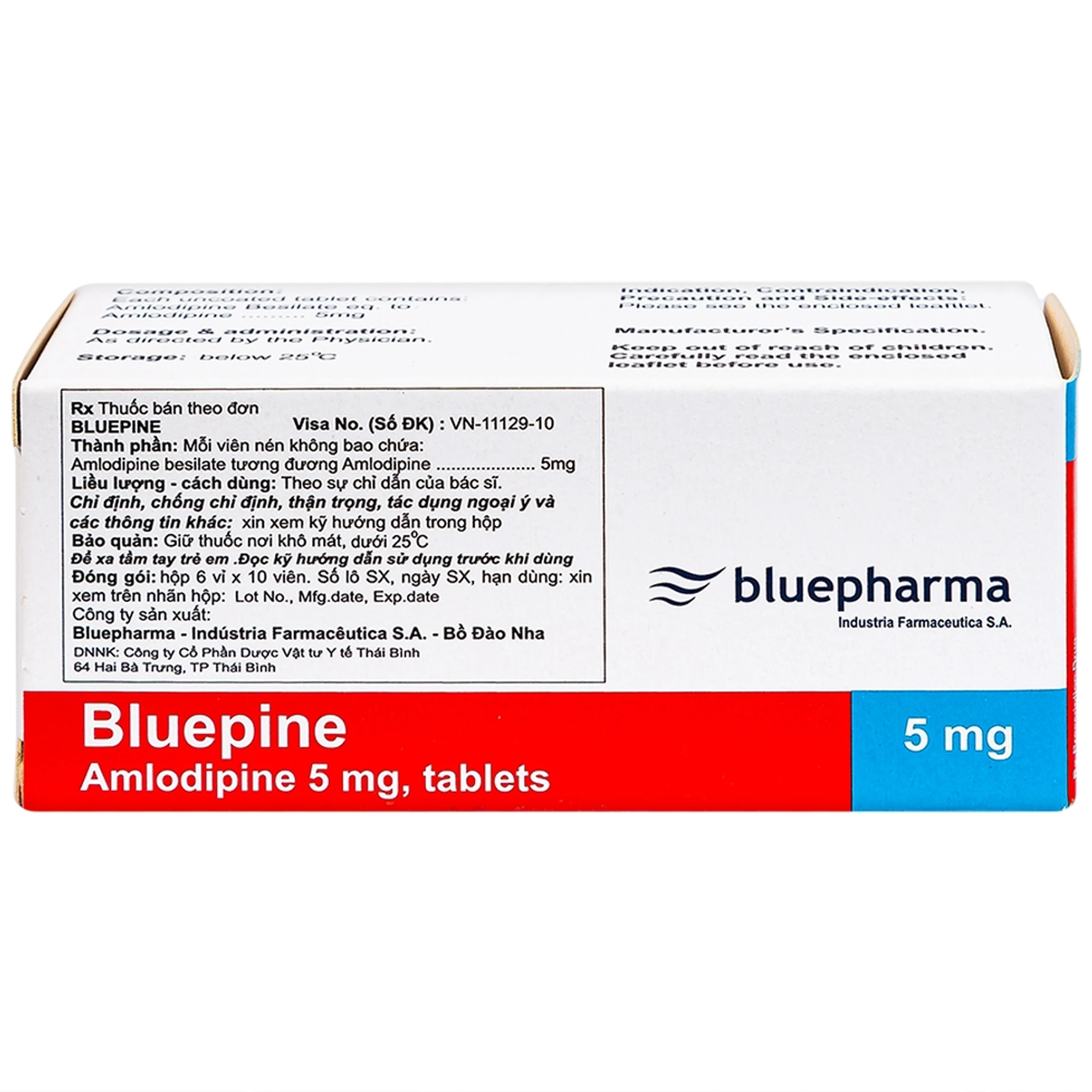Thuốc Bluepine Bluepharma điều trị tăng huyết áp (6 vỉ x 10 viên) 