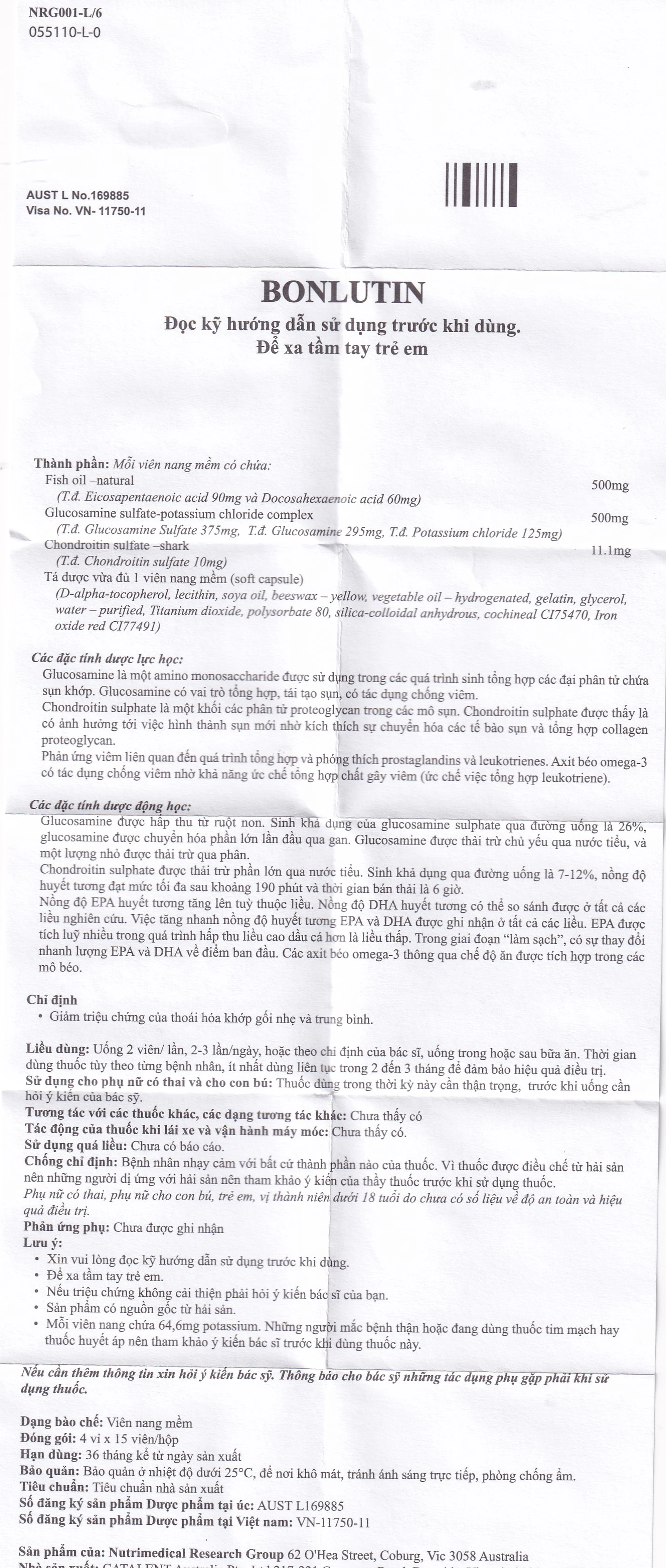 Thuốc Bonlutin Catalent giảm triệu chứng của thoái hóa khớp gối nhẹ và trung bình (4 vỉ x 15 viên)