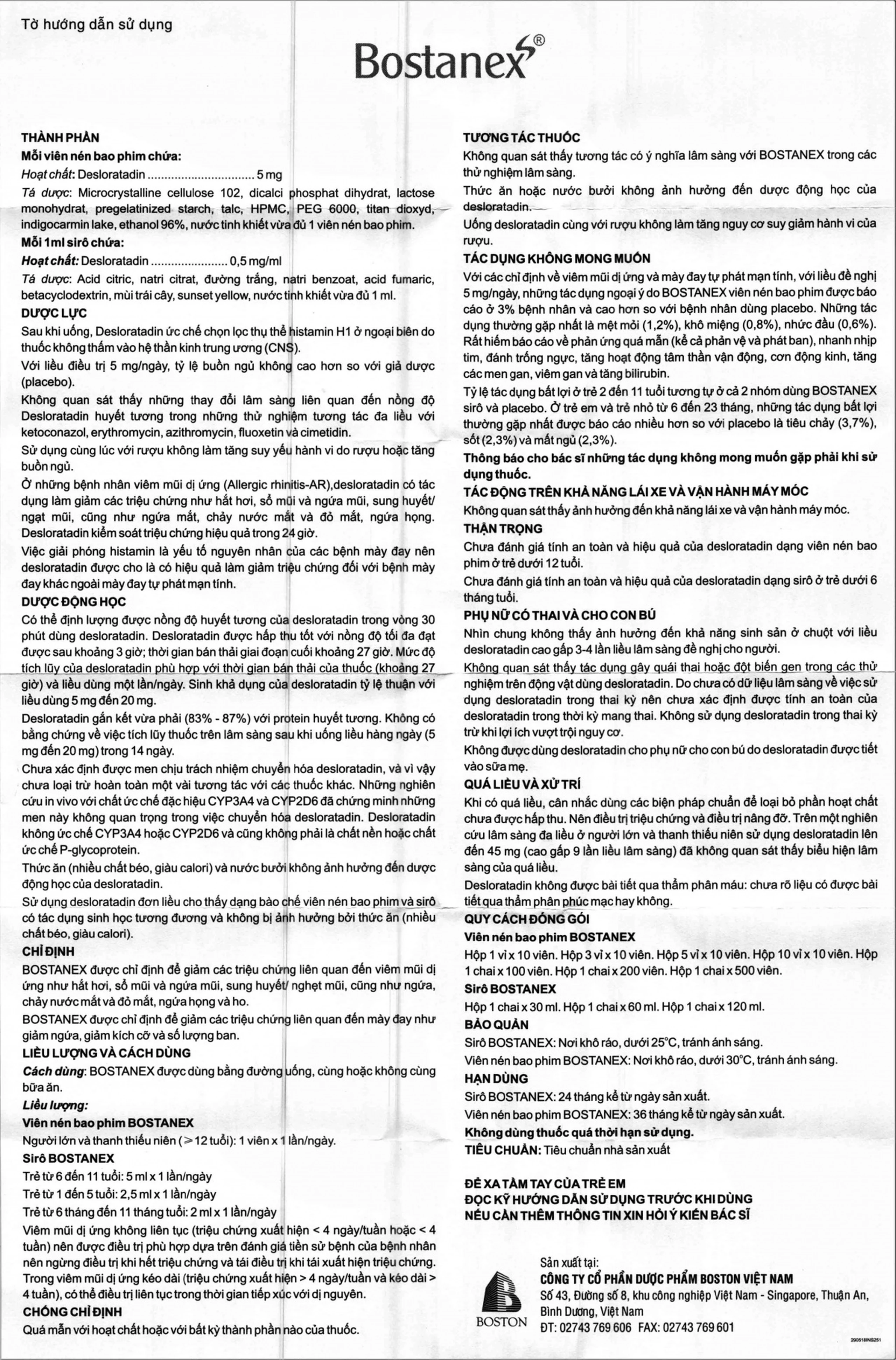 Thuốc Bostanex Boston giảm viêm mũi dị ứng, hắt hơi, sổ mũi, ngứa mũi (3 vỉ x 10 viên)
