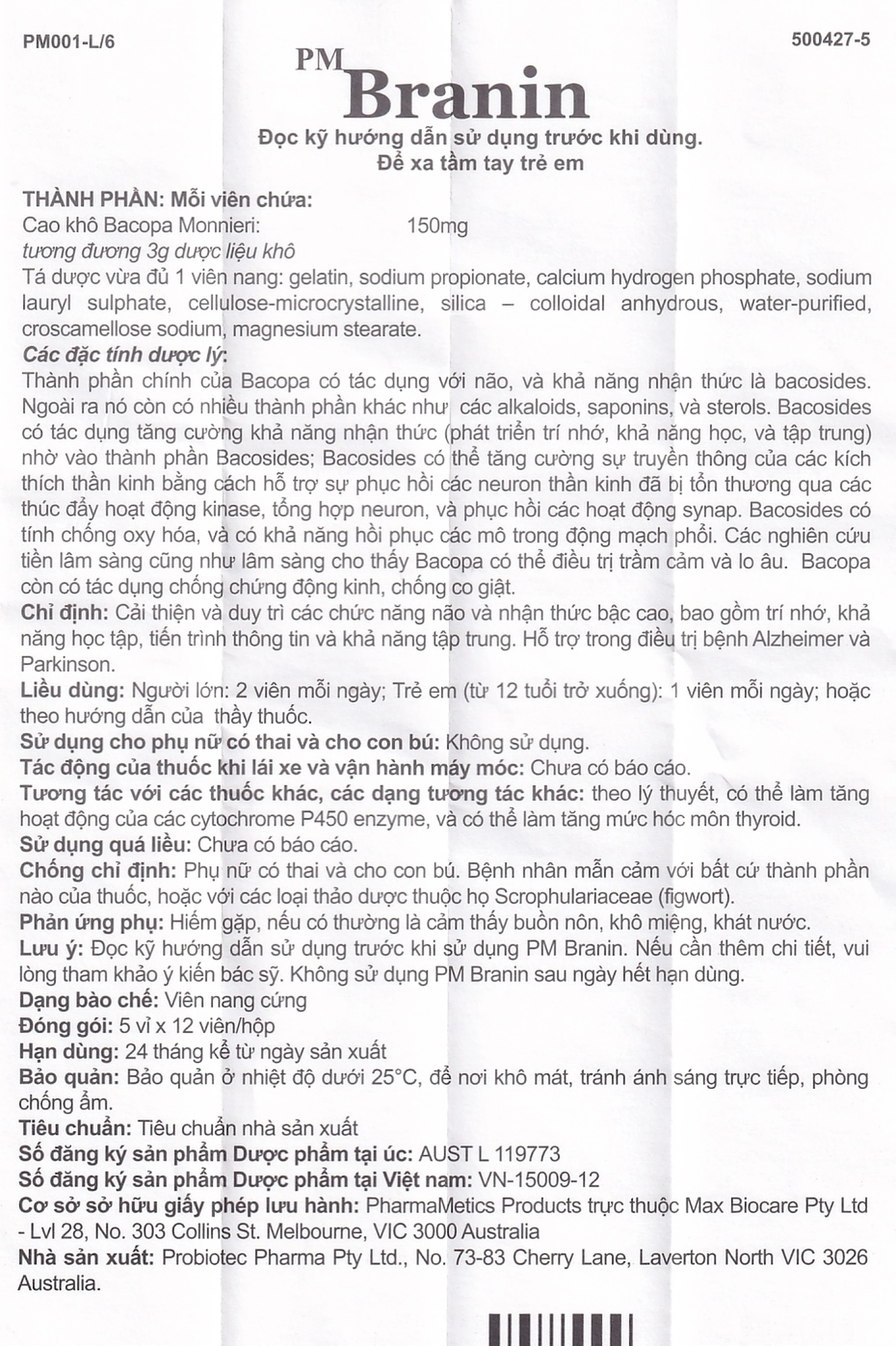 Thuốc PM Branin Probiotec cải thiện và duy trì chức năng não (5 vỉ x 12 viên)