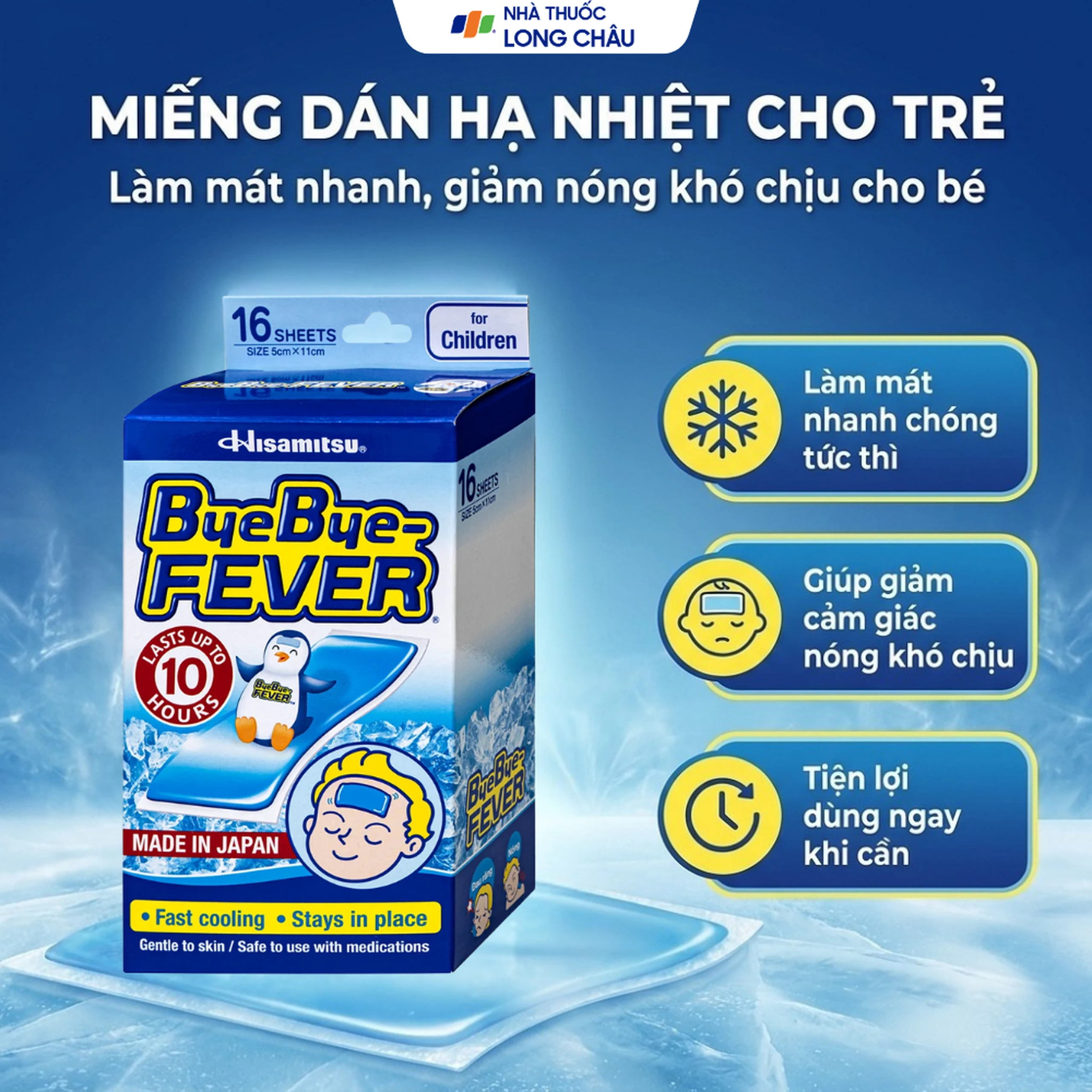 Miếng dán hạ sốt ByeBye Fever For Children dùng cho trẻ trên 2 tuổi (8 gói x 2 miếng) 2
