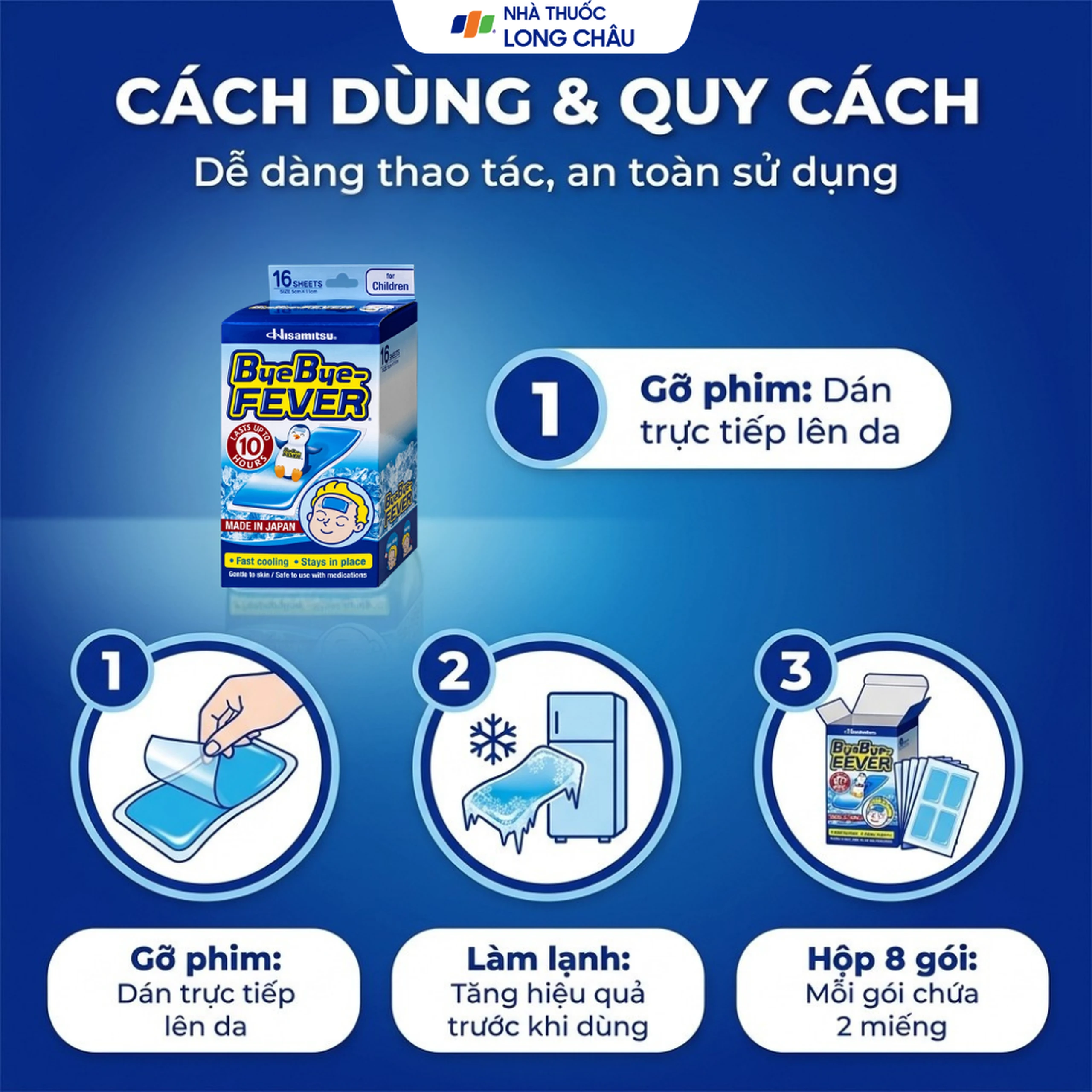 Miếng dán hạ sốt ByeBye Fever For Children dùng cho trẻ trên 2 tuổi (8 gói x 2 miếng) 5
