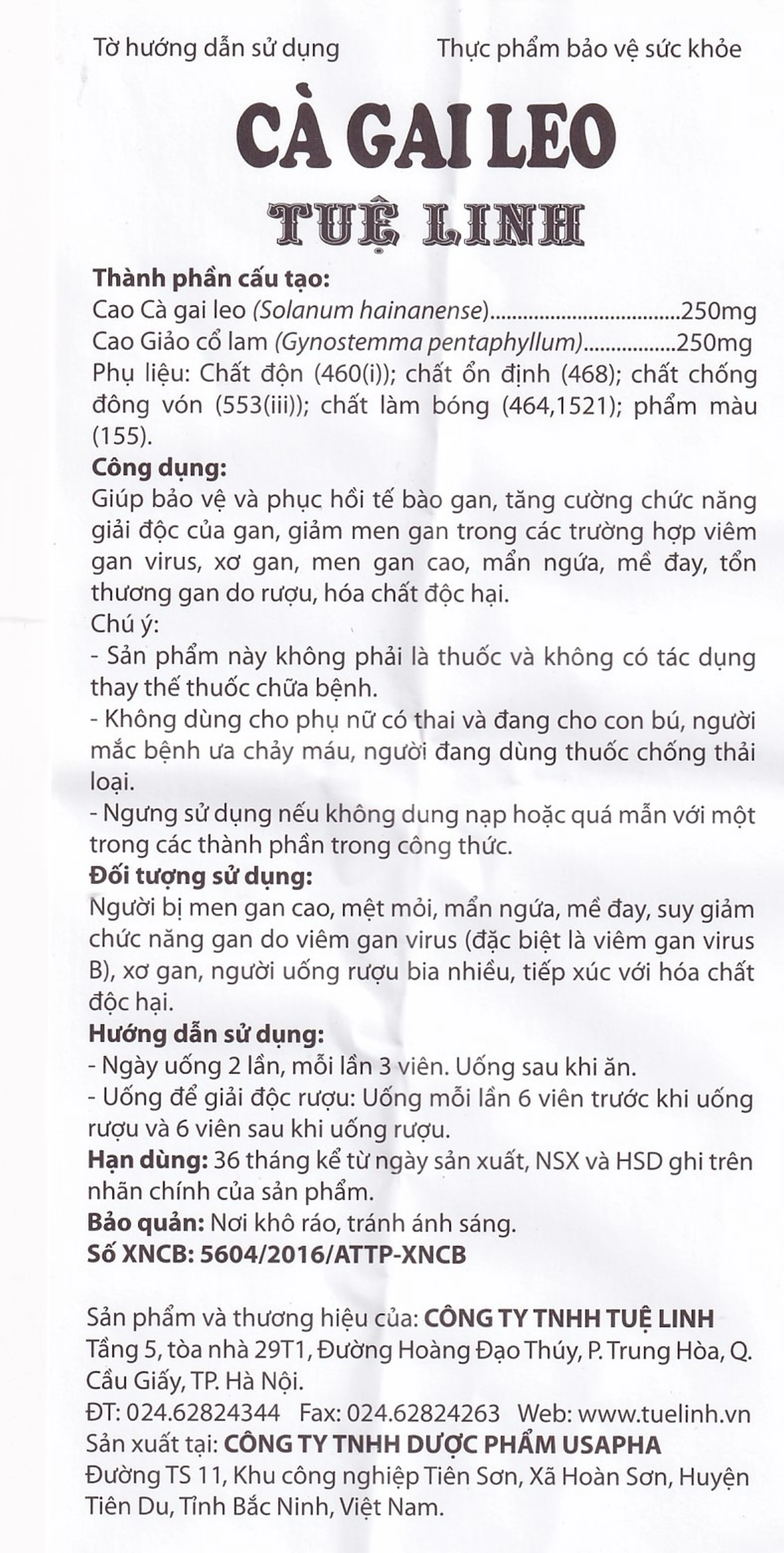 Viên tăng cường chức năng giải độc của gan Cà Gai Leo Tuệ Linh (60 viên)