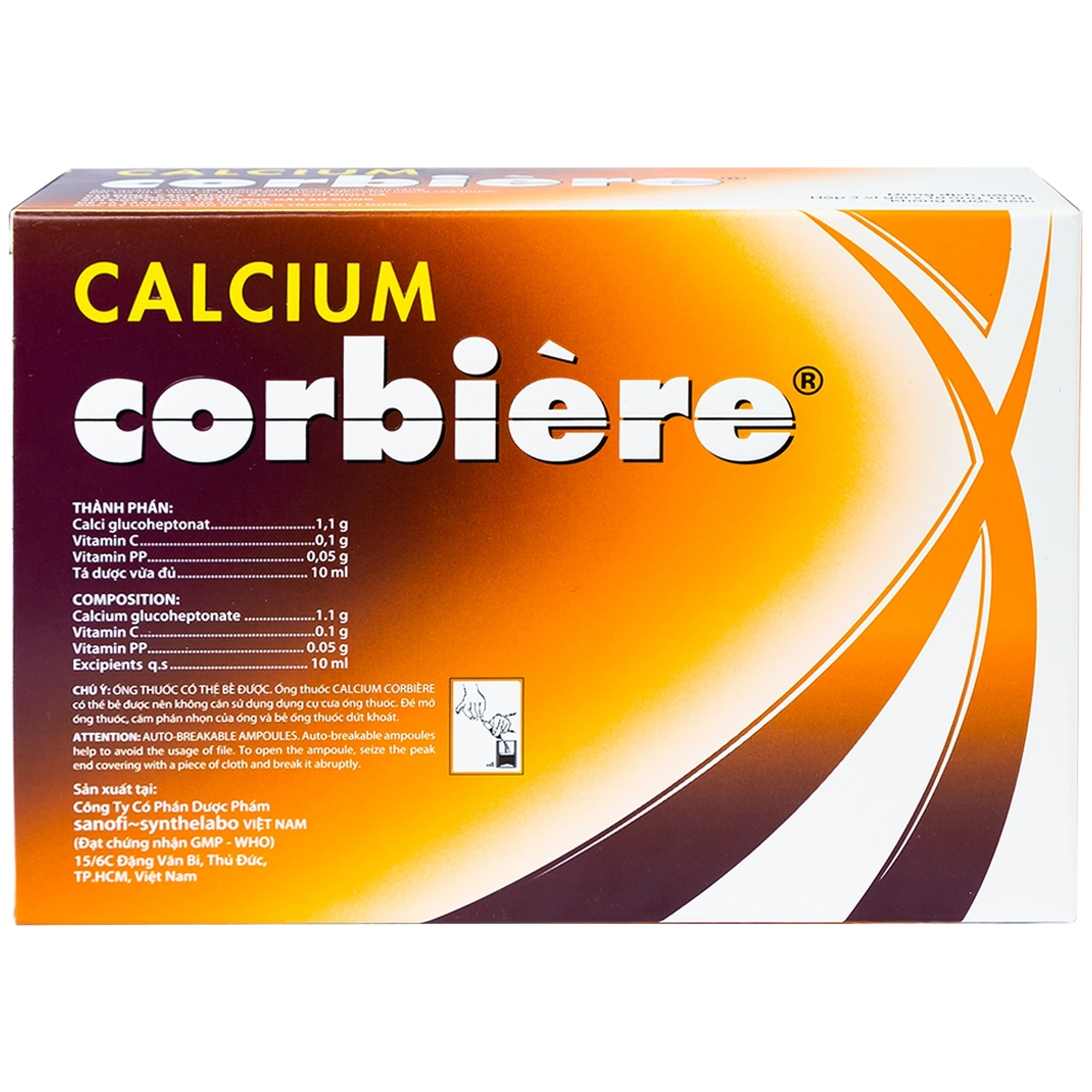 Dung dịch uống Calcium Corbière Sanofi điều trị thiếu canxi, loãng xương (3 vỉ x 10 ống x 10ml)