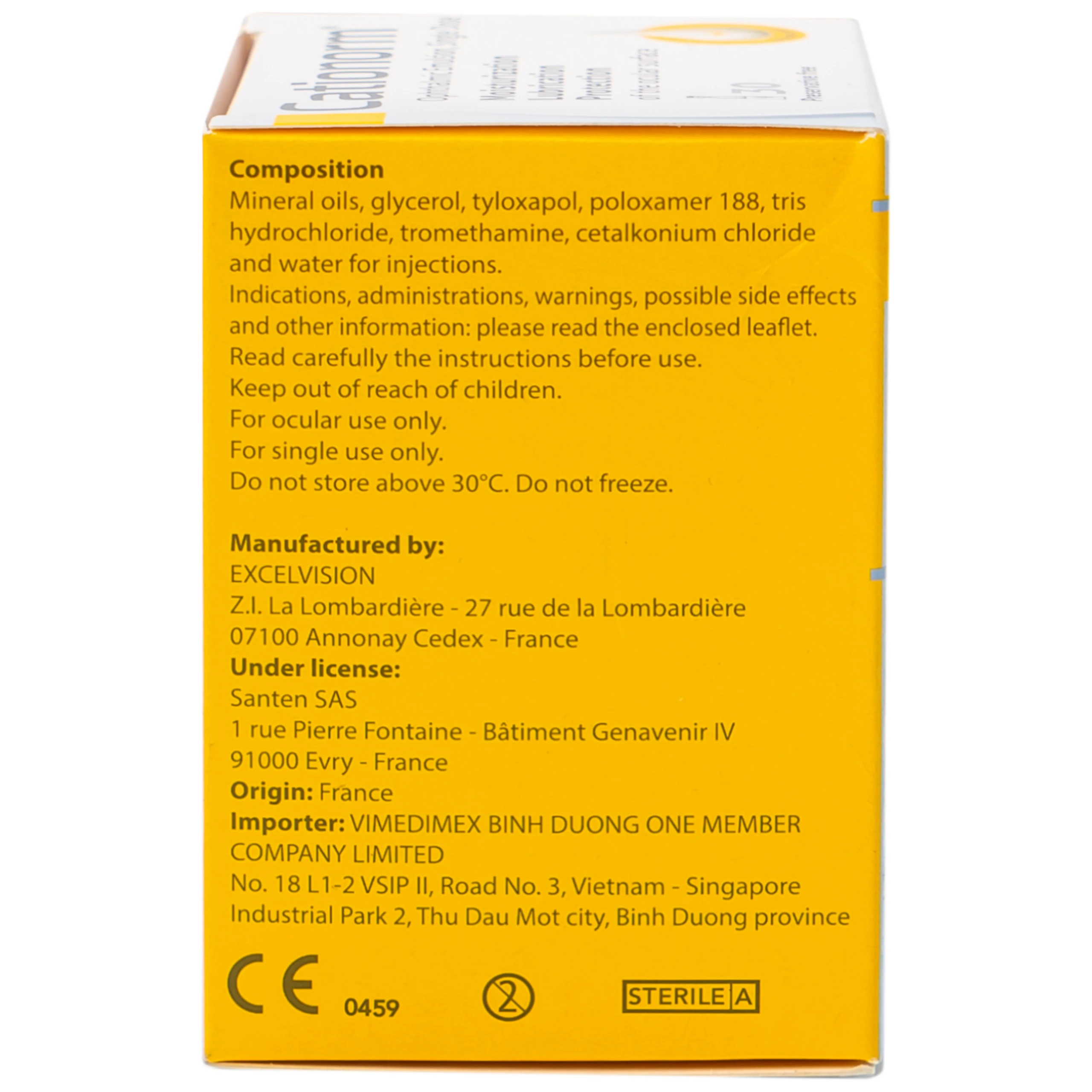 Nhũ tương nhỏ mắt Cationorm Santen dưỡng ẩm, bôi trơn, bảo vệ bề mặt mắt (30 ống x 0,4ml) 