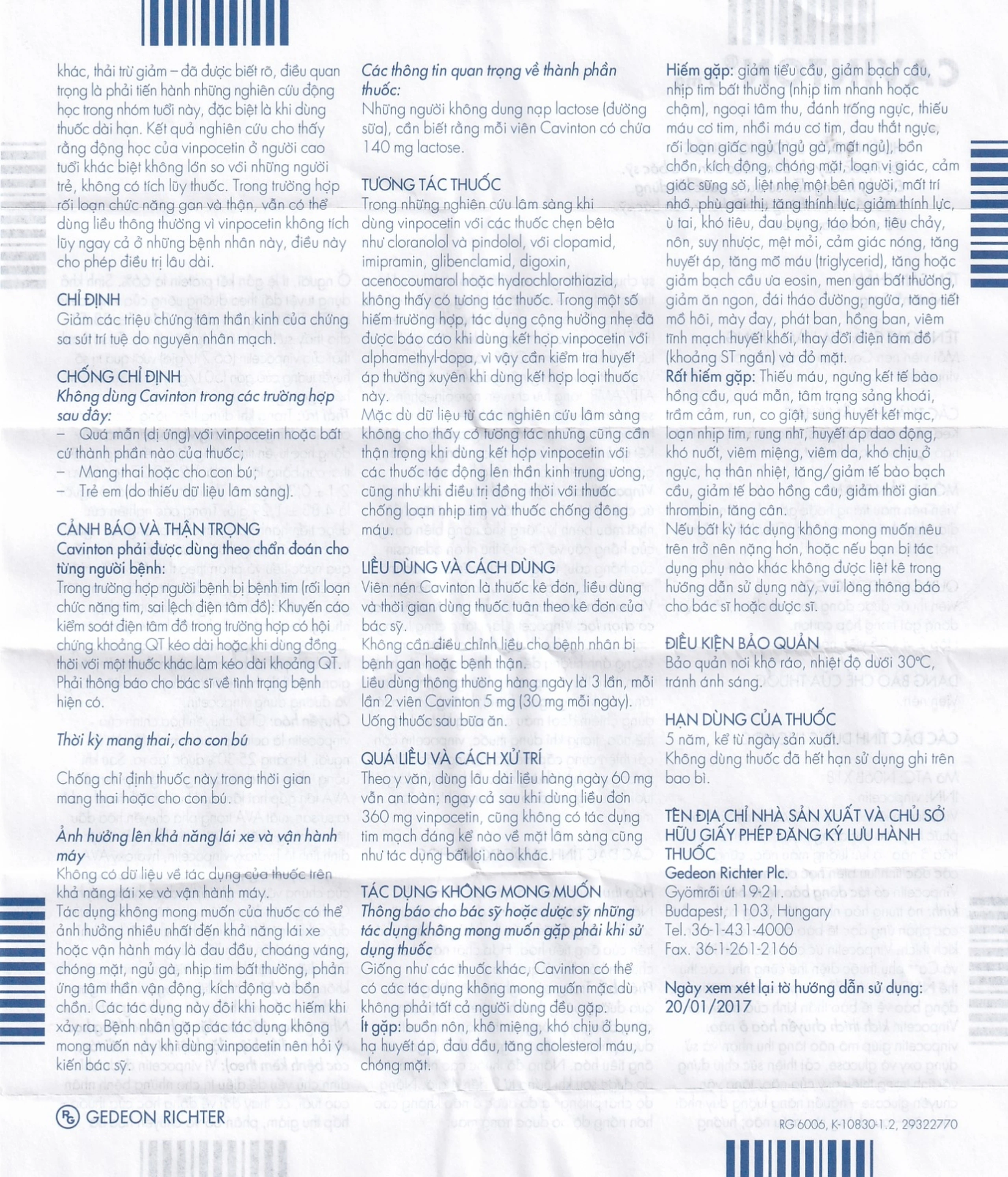 Thuốc Cavinton 5mg Gedeon giảm các triệu chứng tâm thần (2 vỉ x 25 viên)