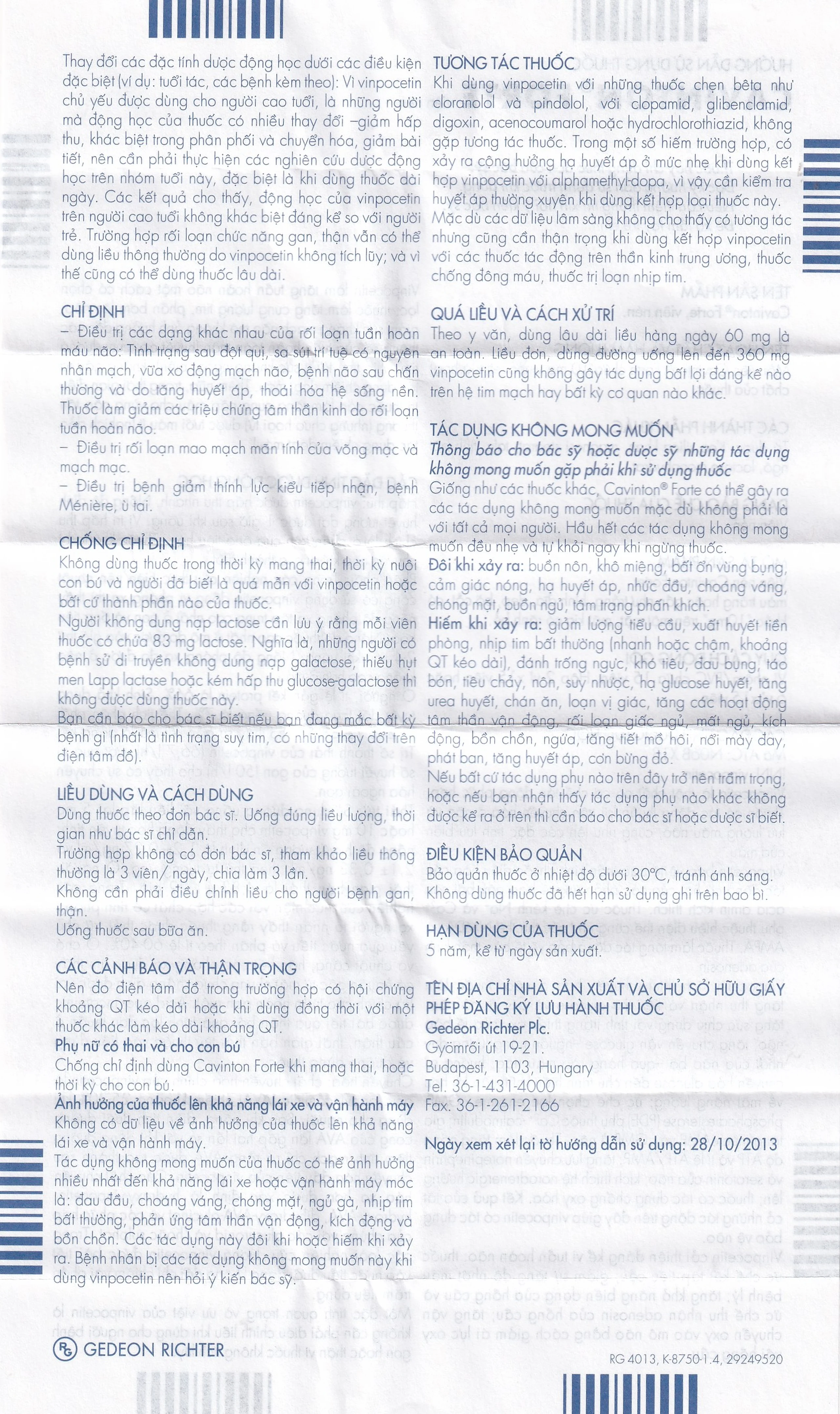 Thuốc Cavinton Forte 10mg Gedeon điều trị rối loạn tuần hoàn máu não (2 vỉ x 15 viên)