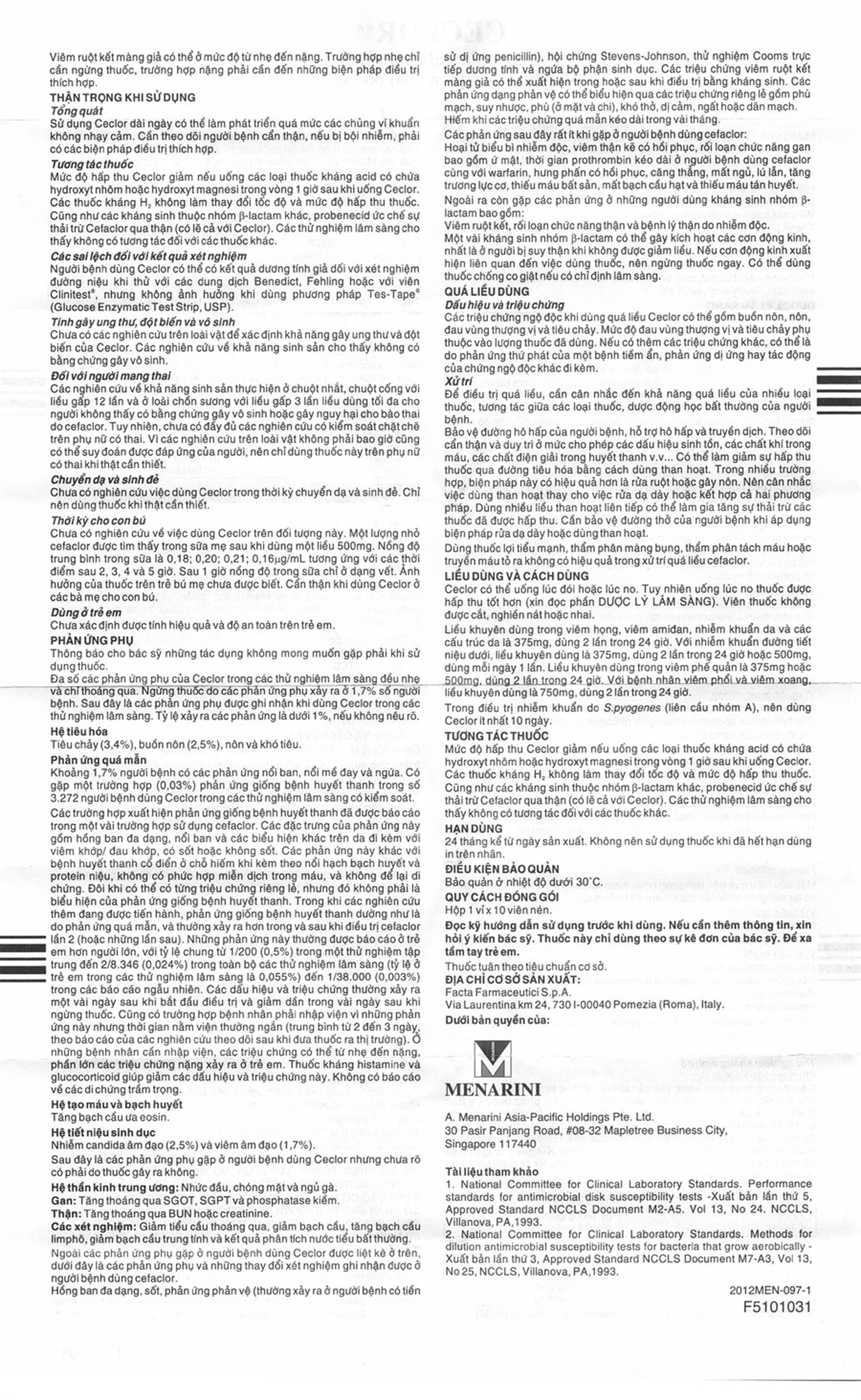 Thuốc Ceclor 375mg Menarini điều trị nhiễm khuẩn (1 vỉ x 10 viên)