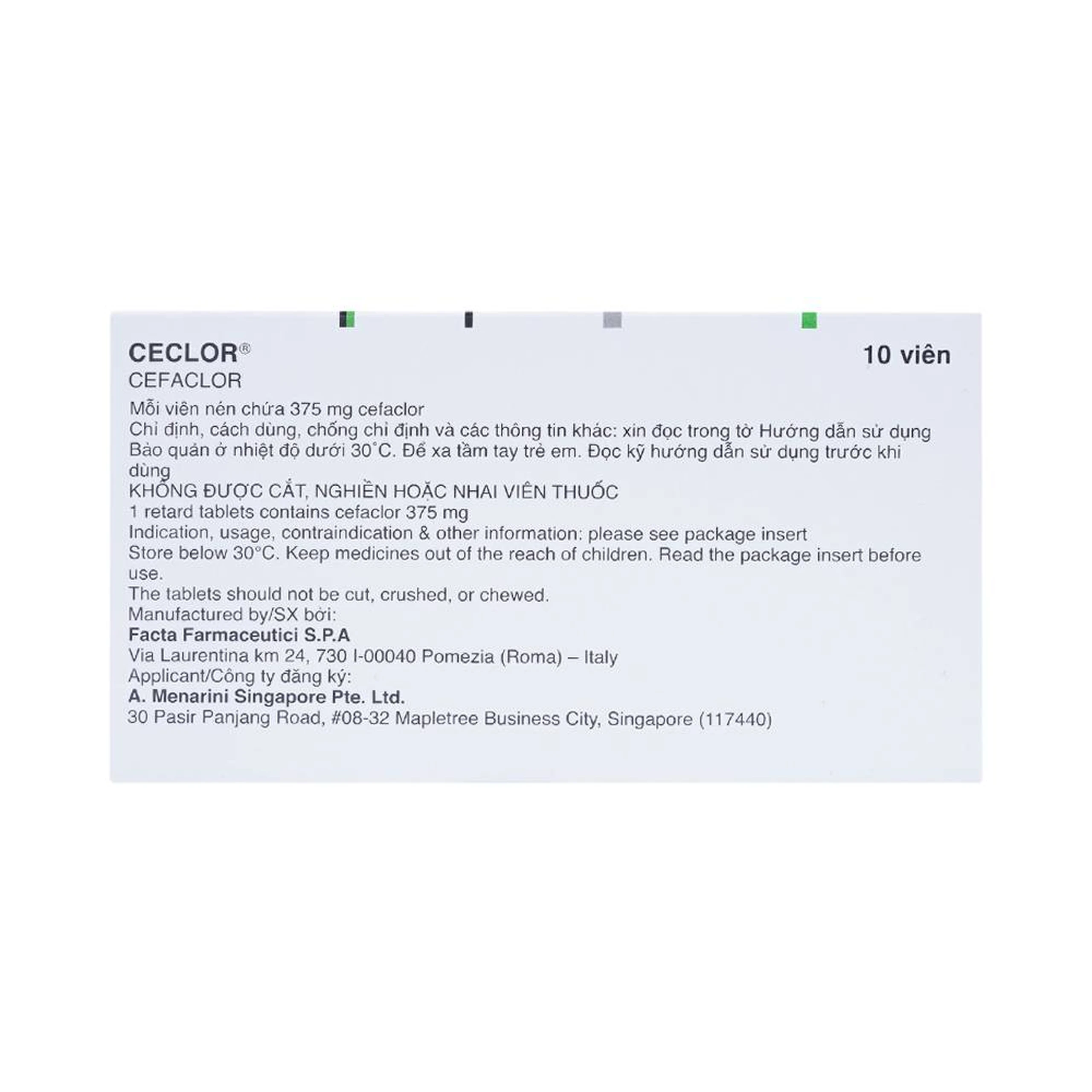 Thuốc Ceclor 375mg Menarini điều trị nhiễm khuẩn (1 vỉ x 10 viên)