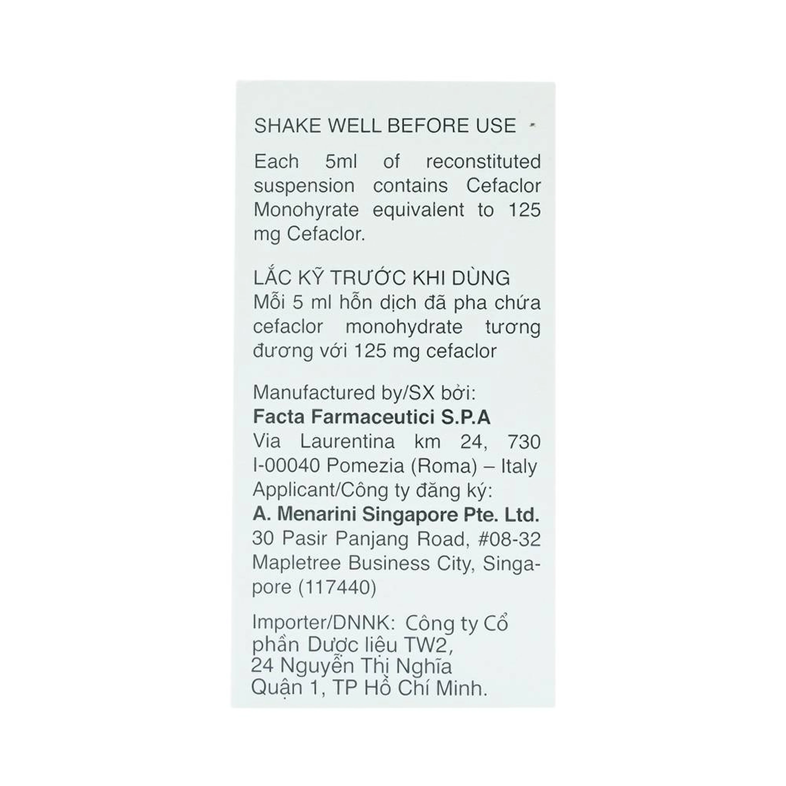 Bột pha hỗn dịch uống Ceclor 125mg Menarini điều trị nhiễm khuẩn (60ml)