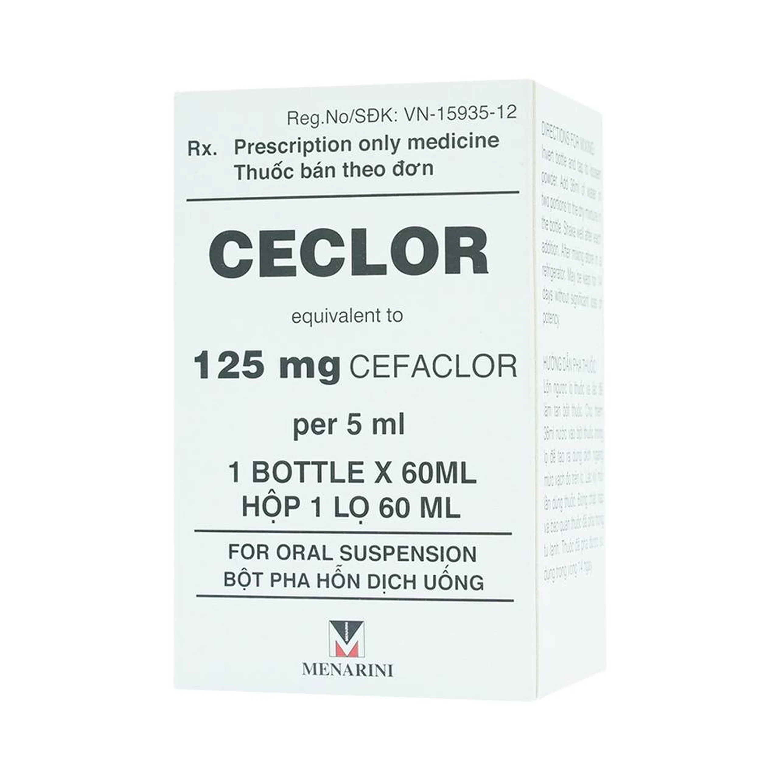 Bột pha hỗn dịch uống Ceclor 125mg Menarini điều trị nhiễm khuẩn (60ml)
