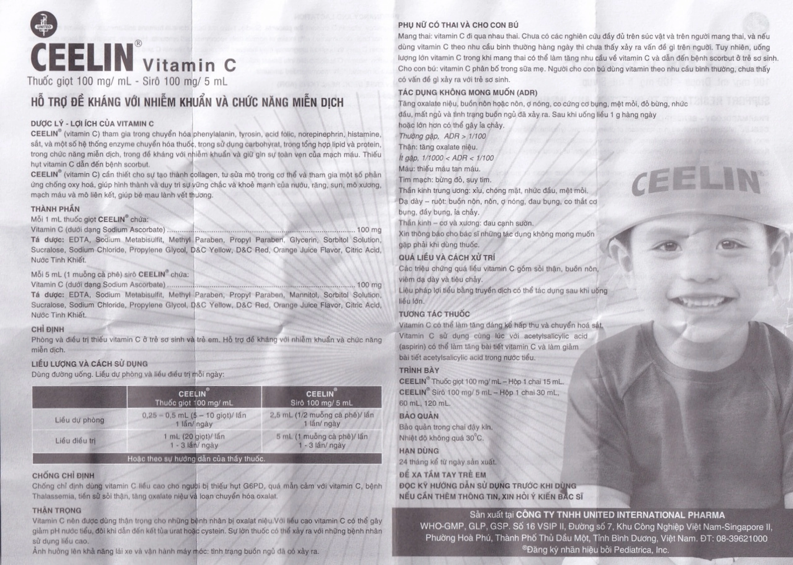 Siro Ceelin United bổ sung vitamin C, tăng cường sức đề kháng (30ml)