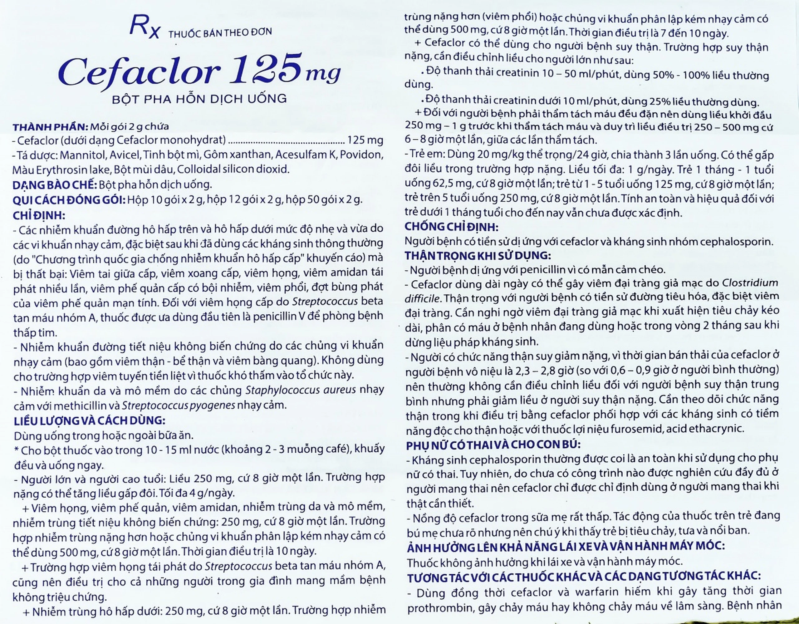 Bột pha hỗn dịch uống Cefaclor 125mg Domesco điều trị nhiễm khuẩn (10 gói)