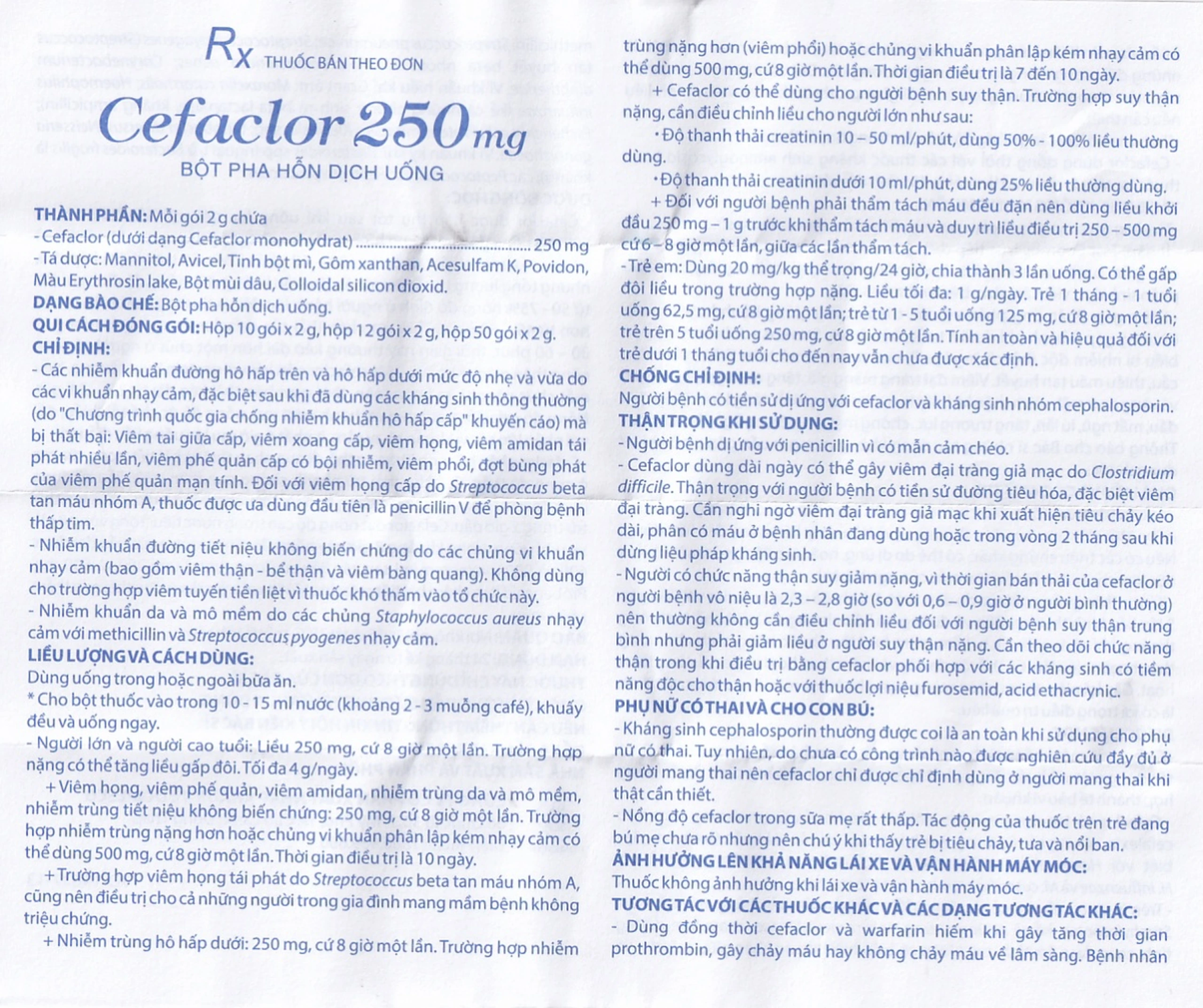 Bột pha hỗn dịch uống Cefaclor 250mg Domesco điều trị nhiễm khuẩn (10 gói)